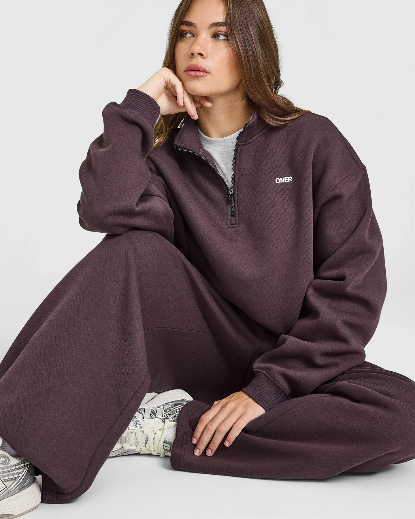 Foundations Oversized 1/4 Zip Sweatshirt | Umber Brown - Image 6