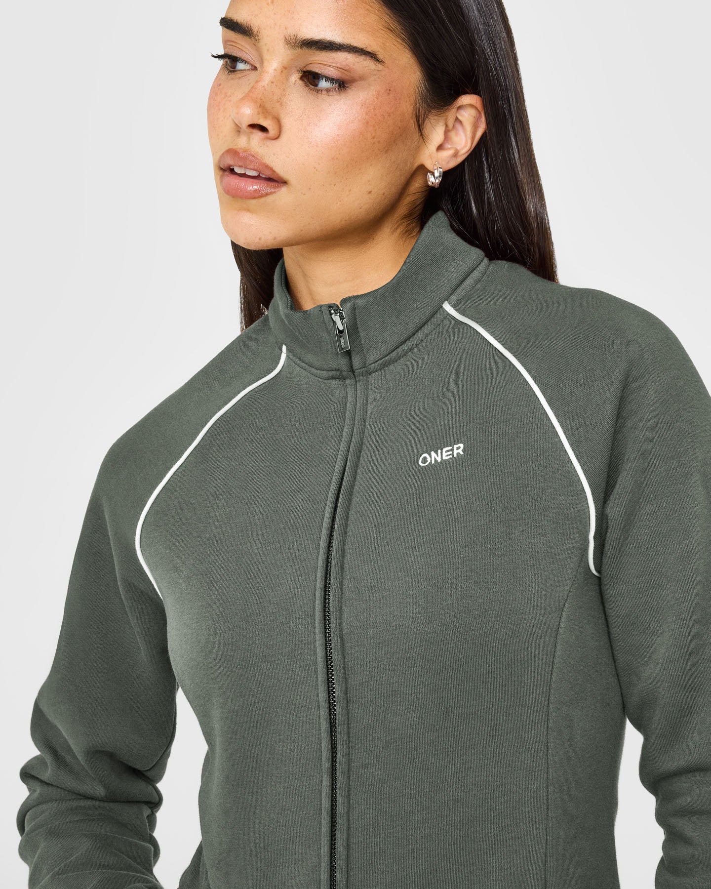 Jersey Tracksuit Zip Through Jacket | Dark Khaki - Image 2