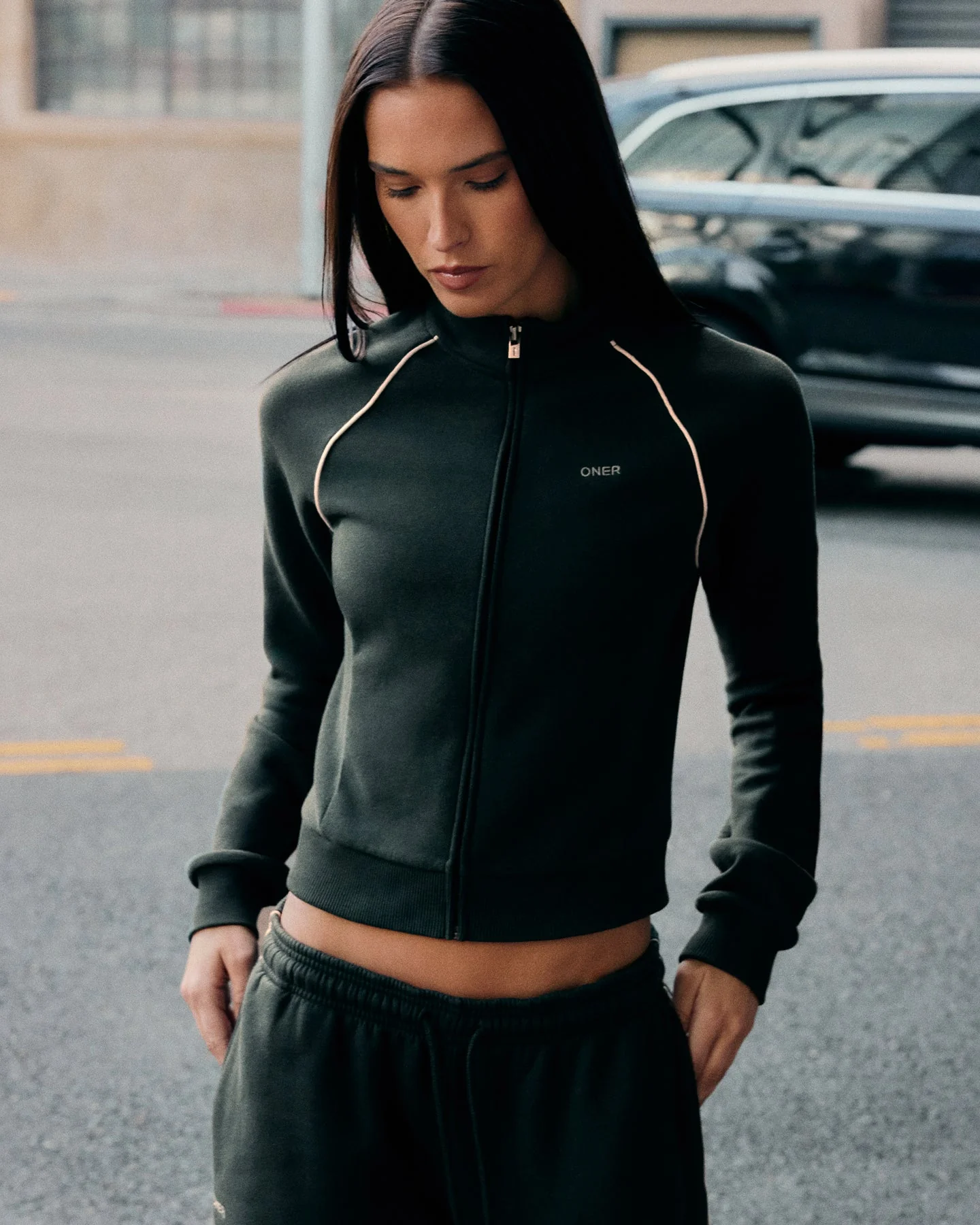 Jersey Tracksuit Zip Through Jacket | Emerald Noir - Image 2