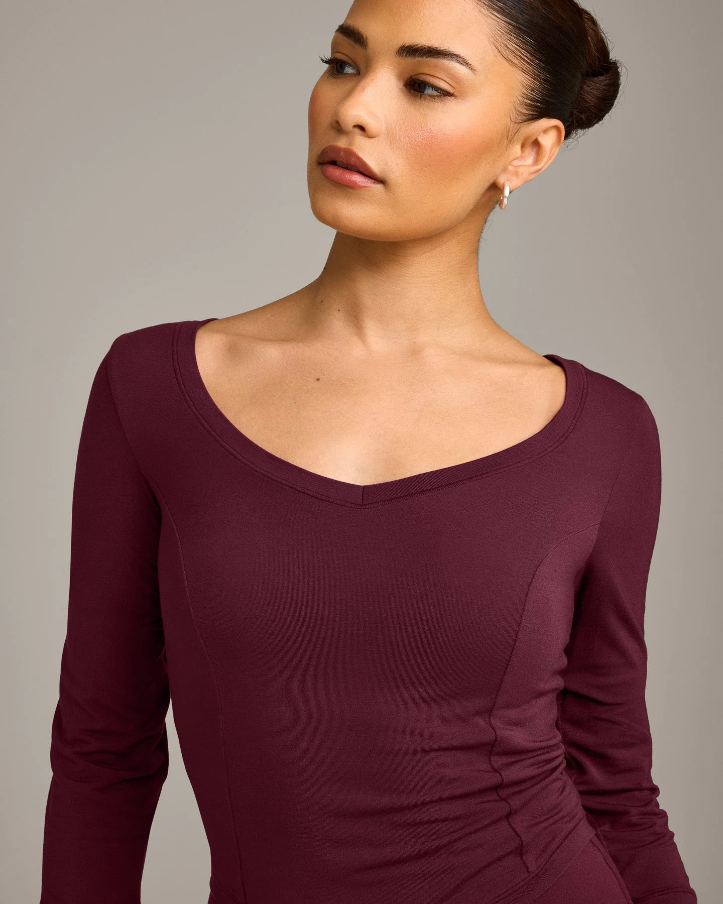 Mellow™ Motion Wide V Neck 3/4 Length Sleeve Mid Top | Cherry Lacquer Purple - Image 4
