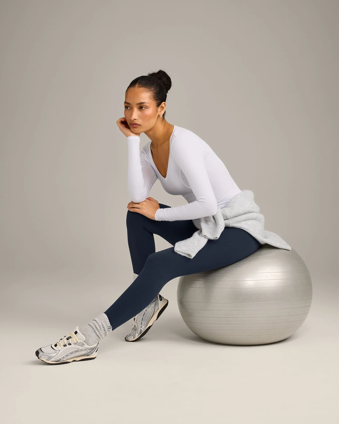 Mellow™ Motion Wide V Neck Long Sleeve Top | White - Image 3