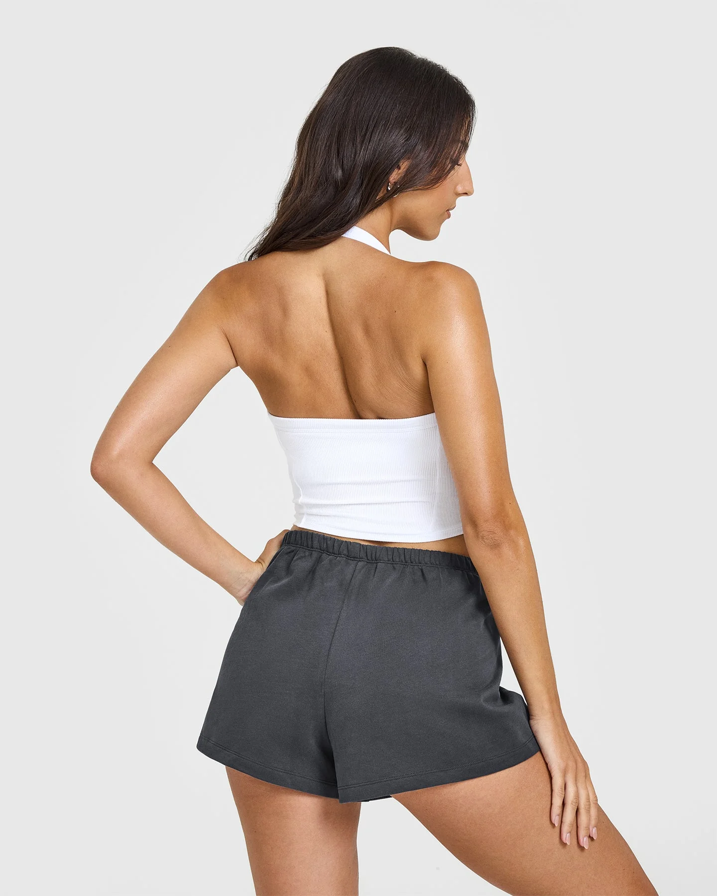 Mellow™ Rib Halter Neck Mid Vest with Built in Bra Shelf | White - Image 2