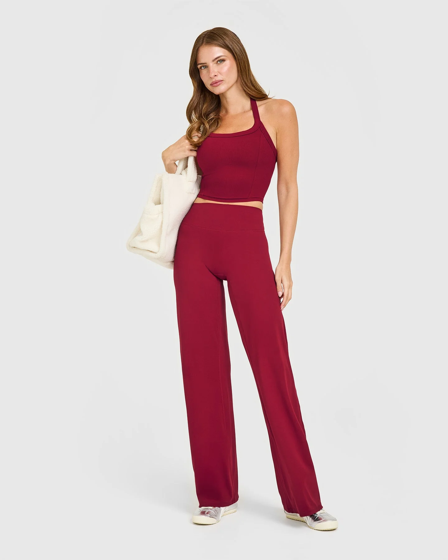 Mellow™ Rib Halter Neck Mid Vest with Built in Bra Shelf | Ruby Red - Image 2