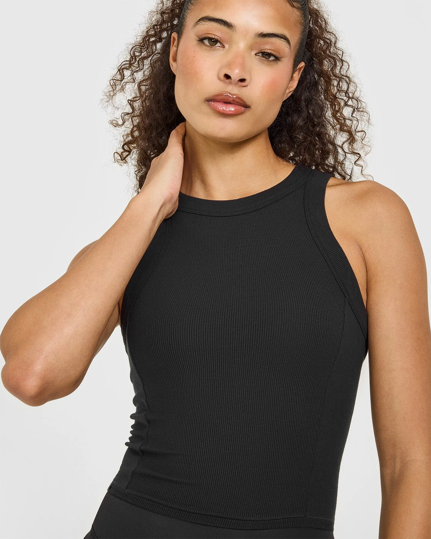Mellow™ Rib High Neck Mid Tank Top | Black - Image 5