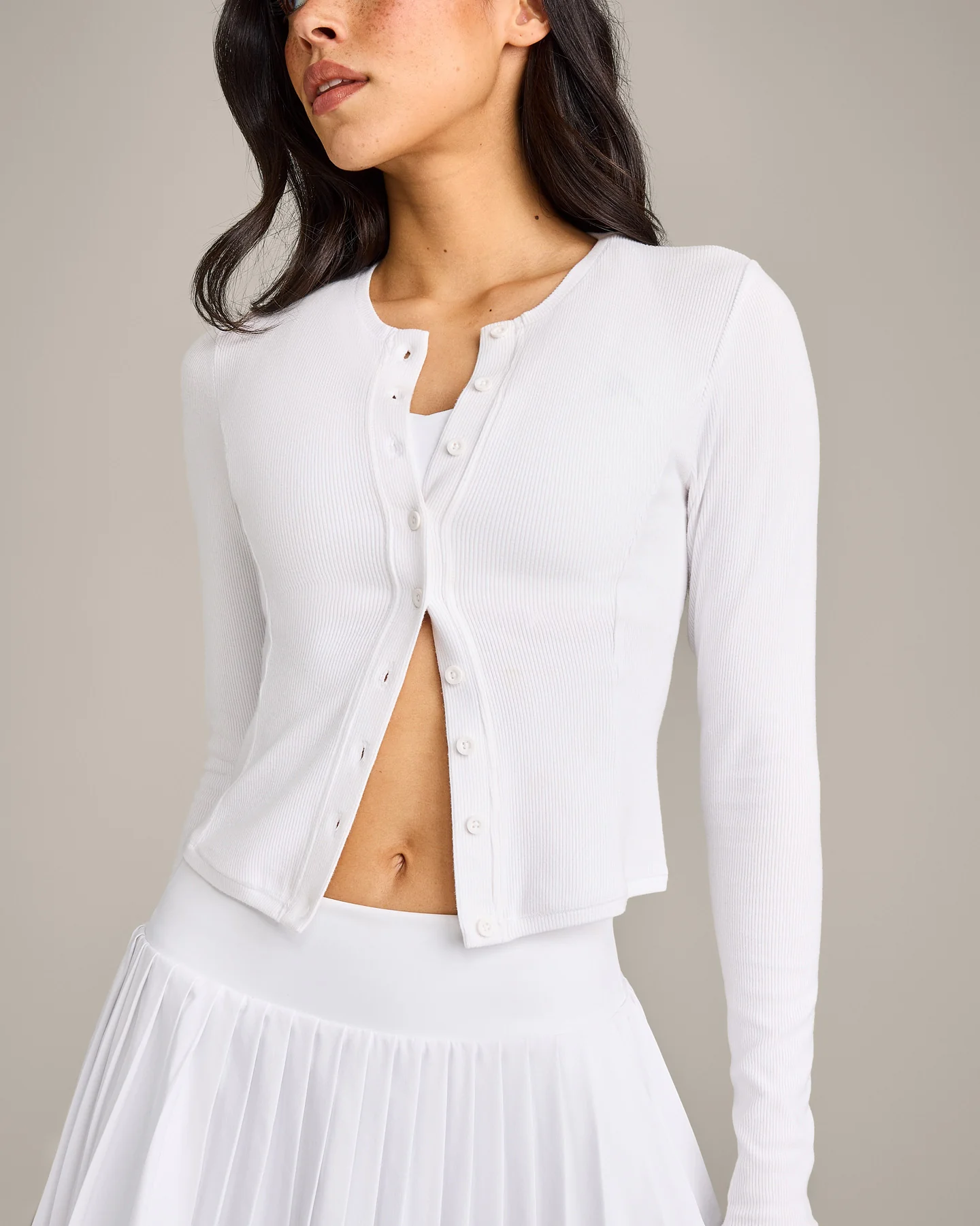Mellow™ Rib Mid Long Sleeve Cardigan | White - Image 5