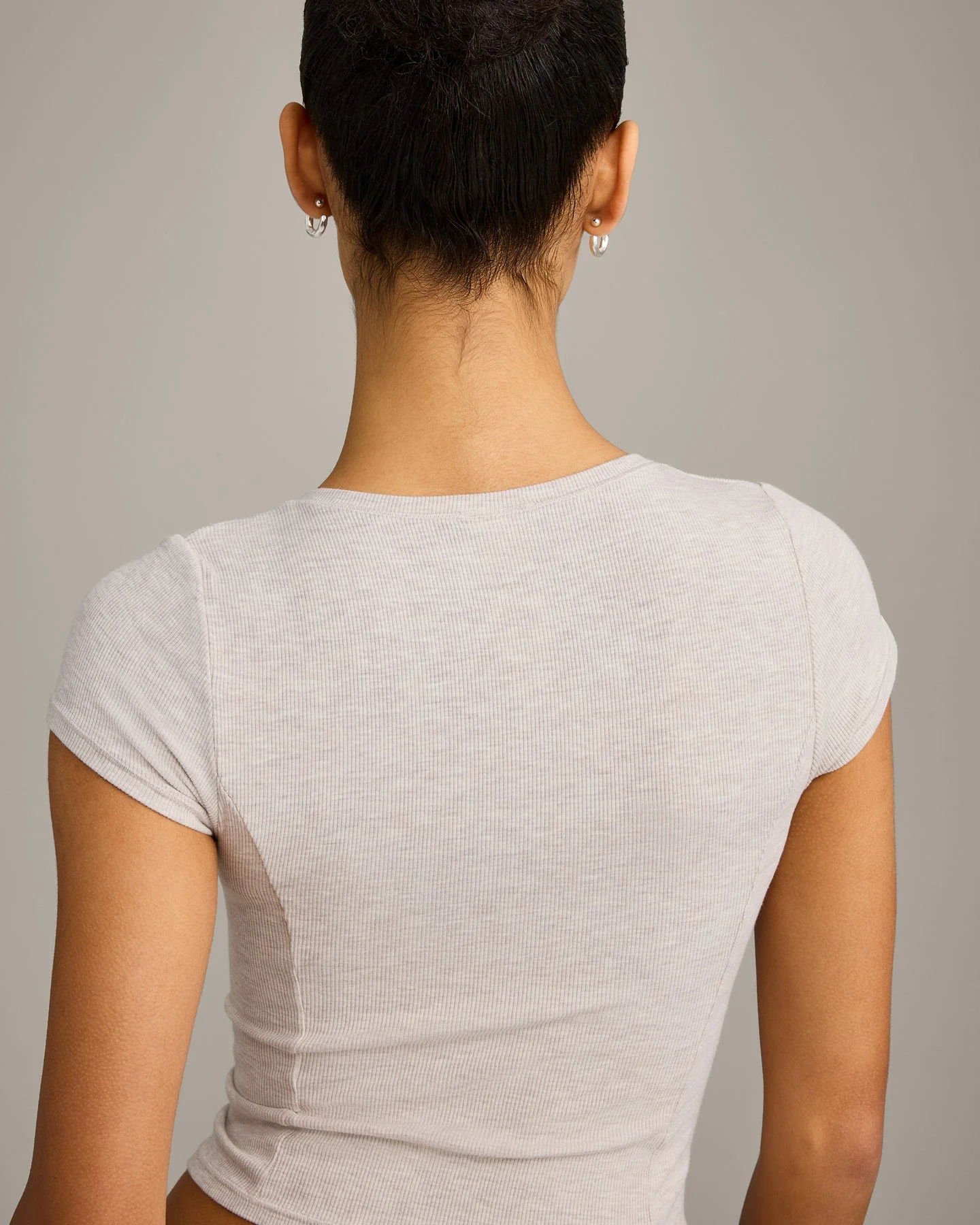 Mellow™ Rib Mid Short Sleeve Cardigan | Oat Marl - Image 6