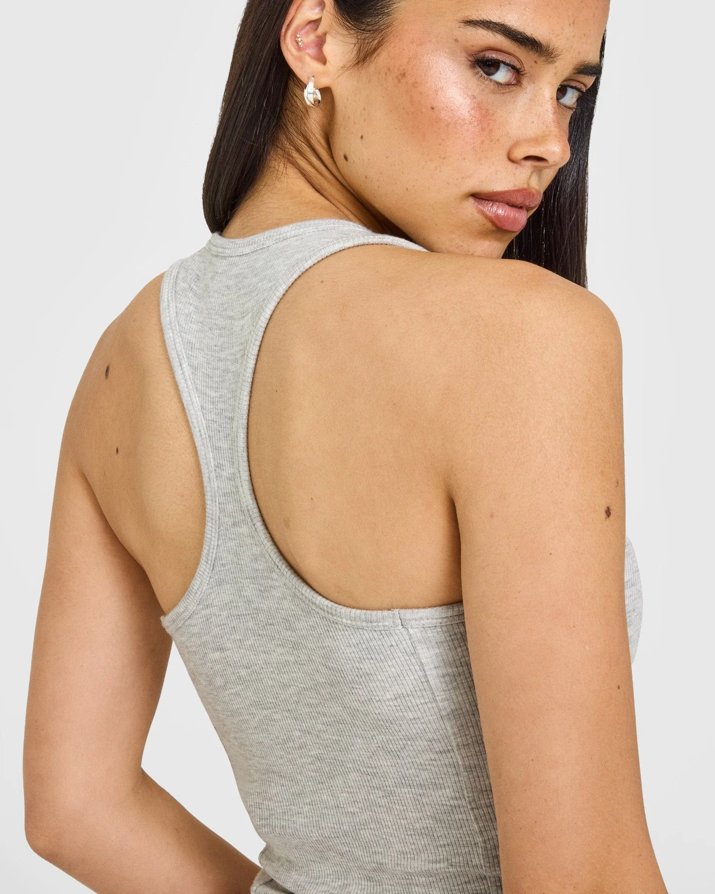 Mellow™ Rib Oner Embroidered Square Neck Mid Vest with Built in Bra Shelf | Light Grey Marl - Image 5