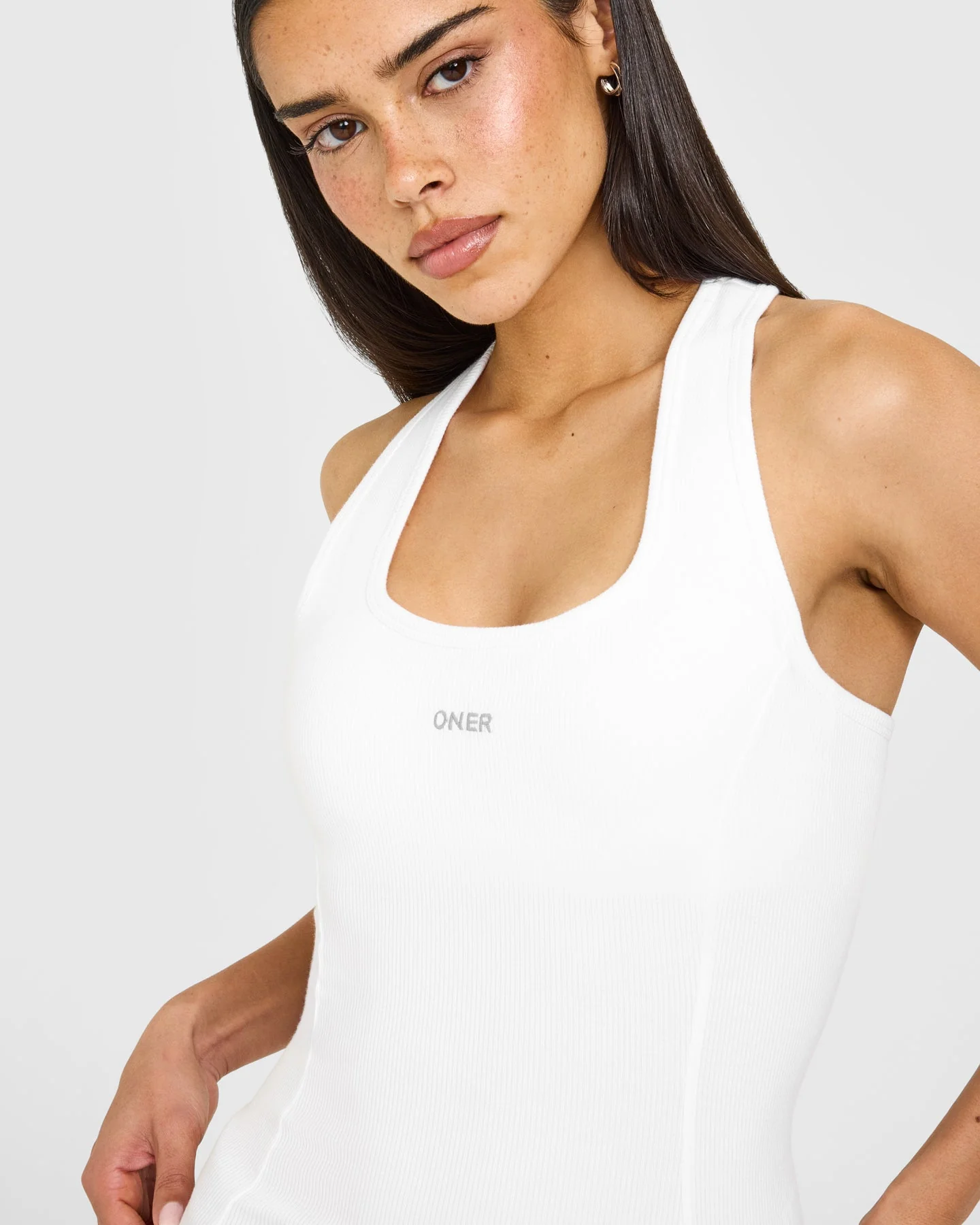 Mellow™ Rib Oner Embroidered Square Neck Vest with Built in Bra Shelf | White - Image 5