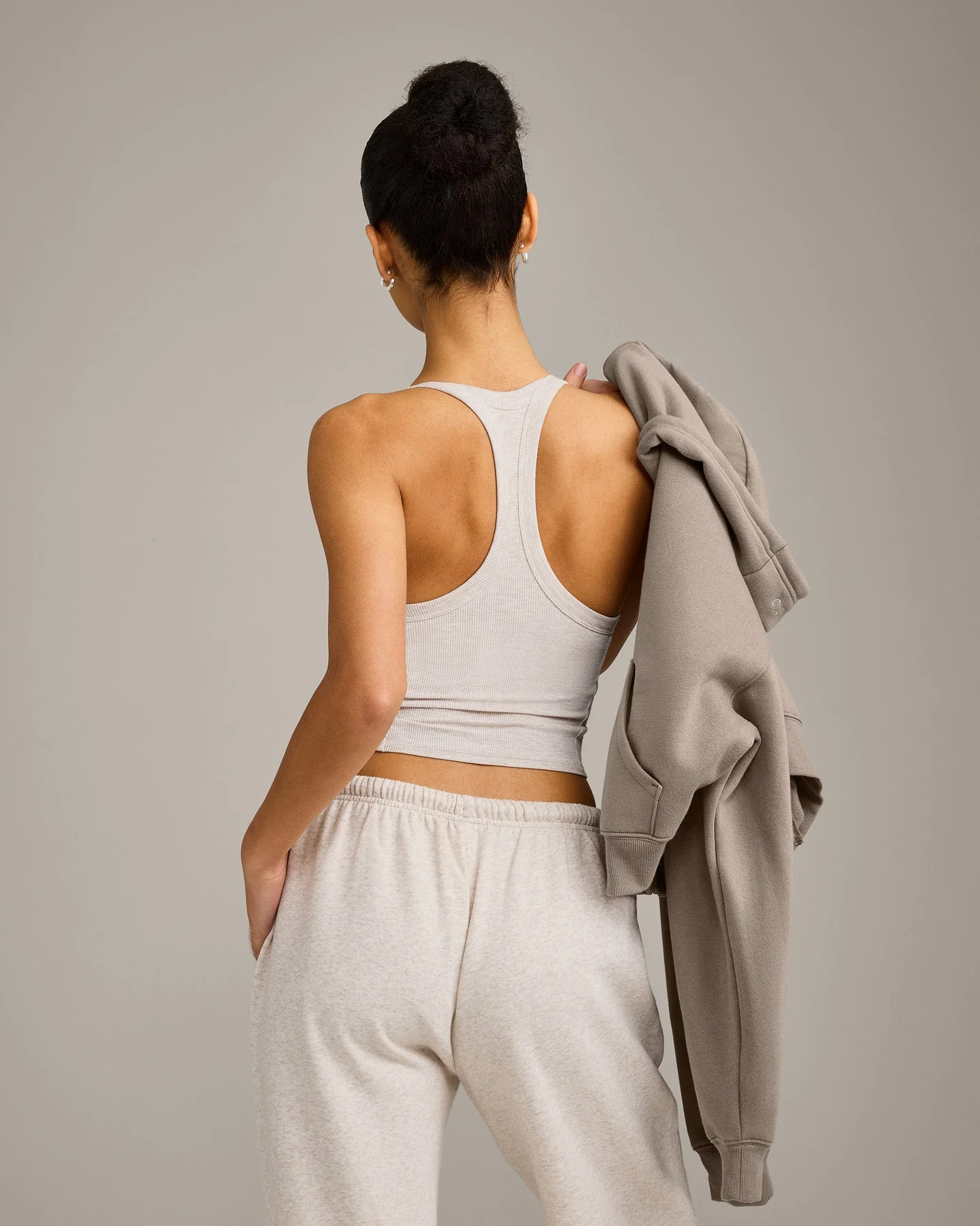 Mellow™ Rib Racer Back Mid Vest with Built in Bra Shelf | Oat Marl - Image 6