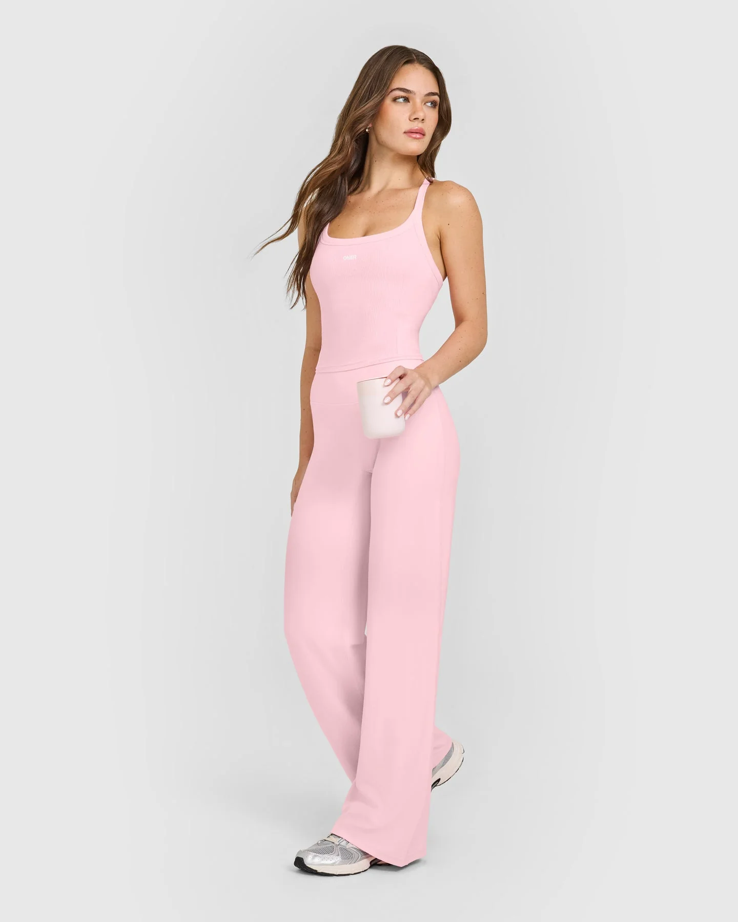 Mellow™ Rib Racer Back Mid Vest with Built in Bra Shelf | Petal Pink - Image 3
