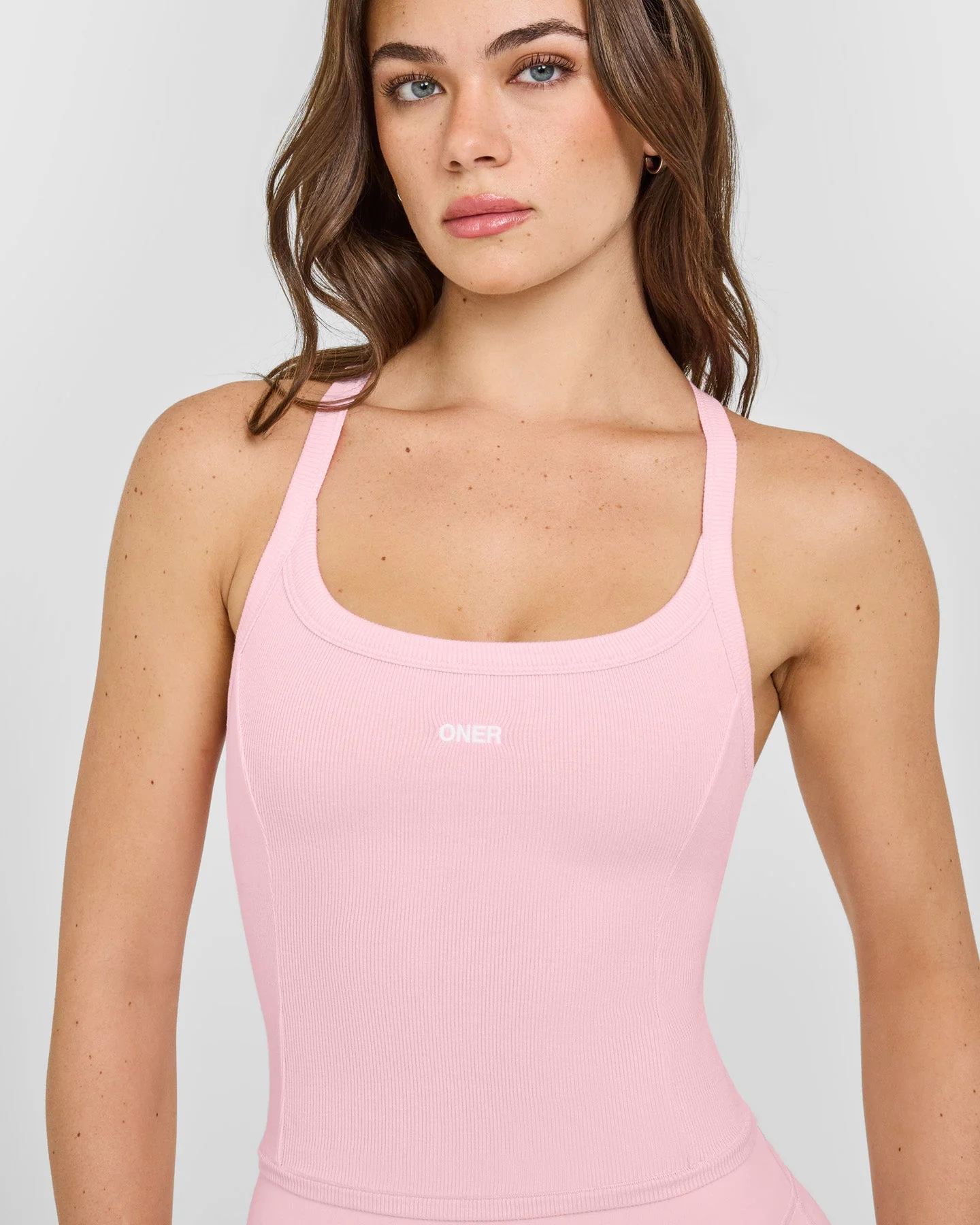 Mellow™ Rib Racer Back Mid Vest with Built in Bra Shelf | Petal Pink - Image 5