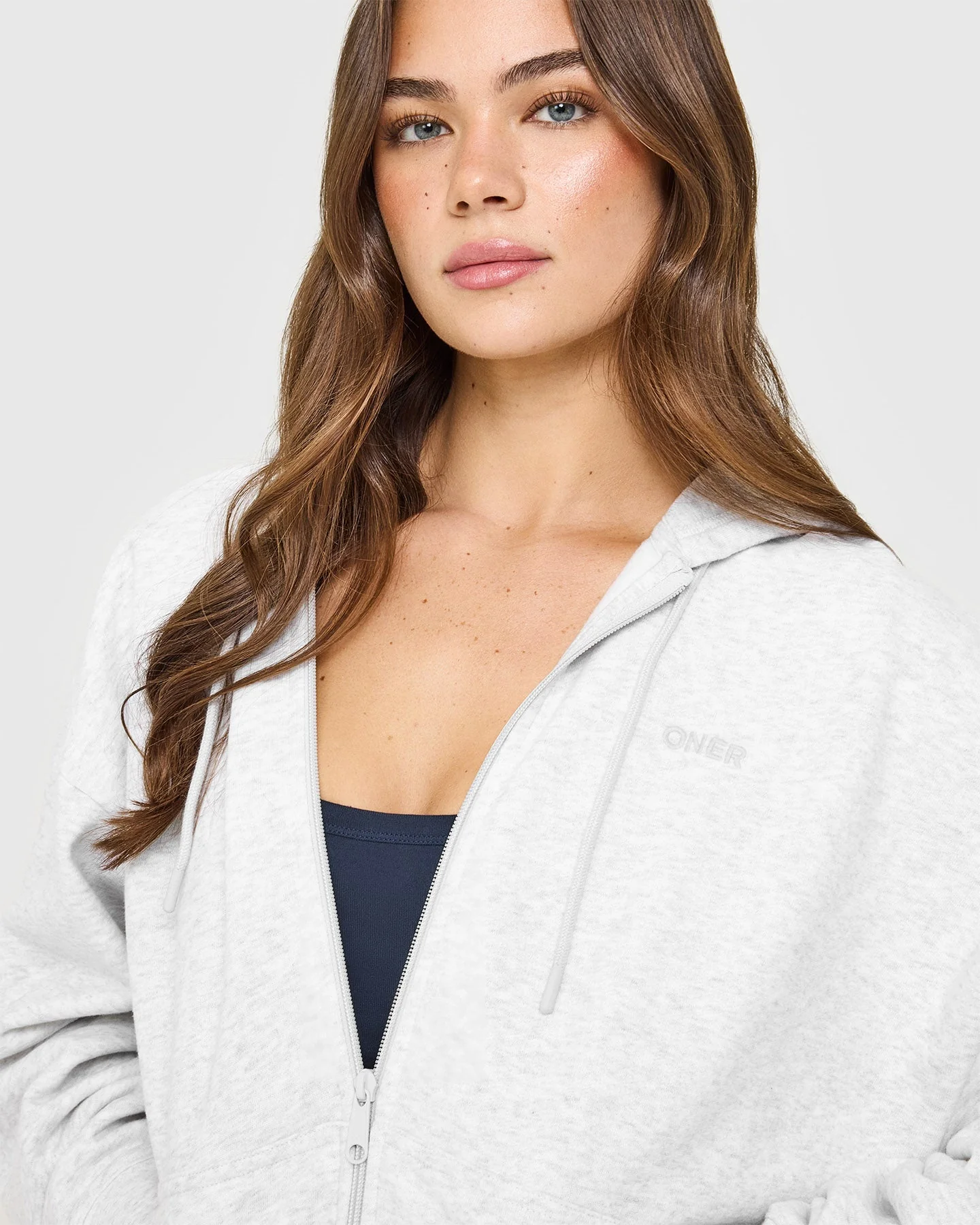 Mid Weight Relaxed Zip Through Hoodie | Light Grey Marl - Image 4