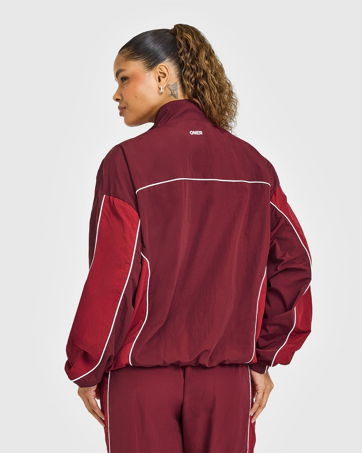 Oversized Piped Woven Track Jacket | Rosewood - Image 6