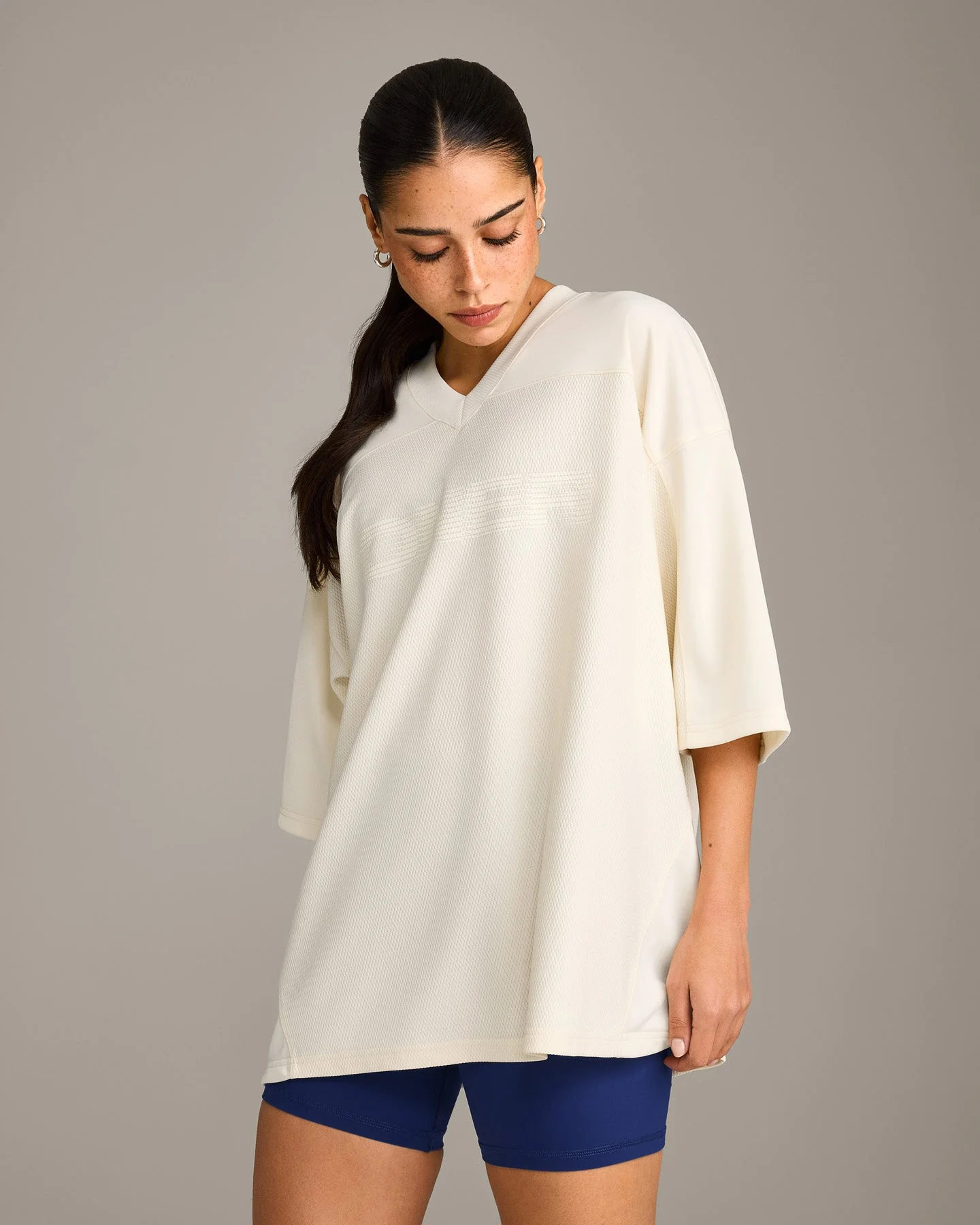Oversized V Neck T-Shirt with Oner Graphic | Off White