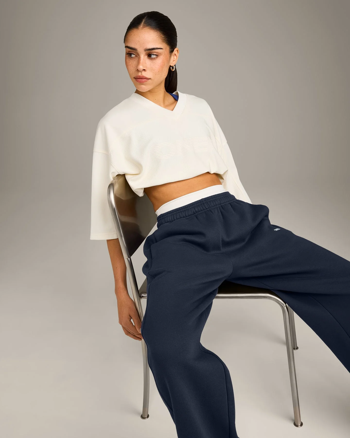 Oversized V Neck T-Shirt with Oner Graphic | Off White - Image 4