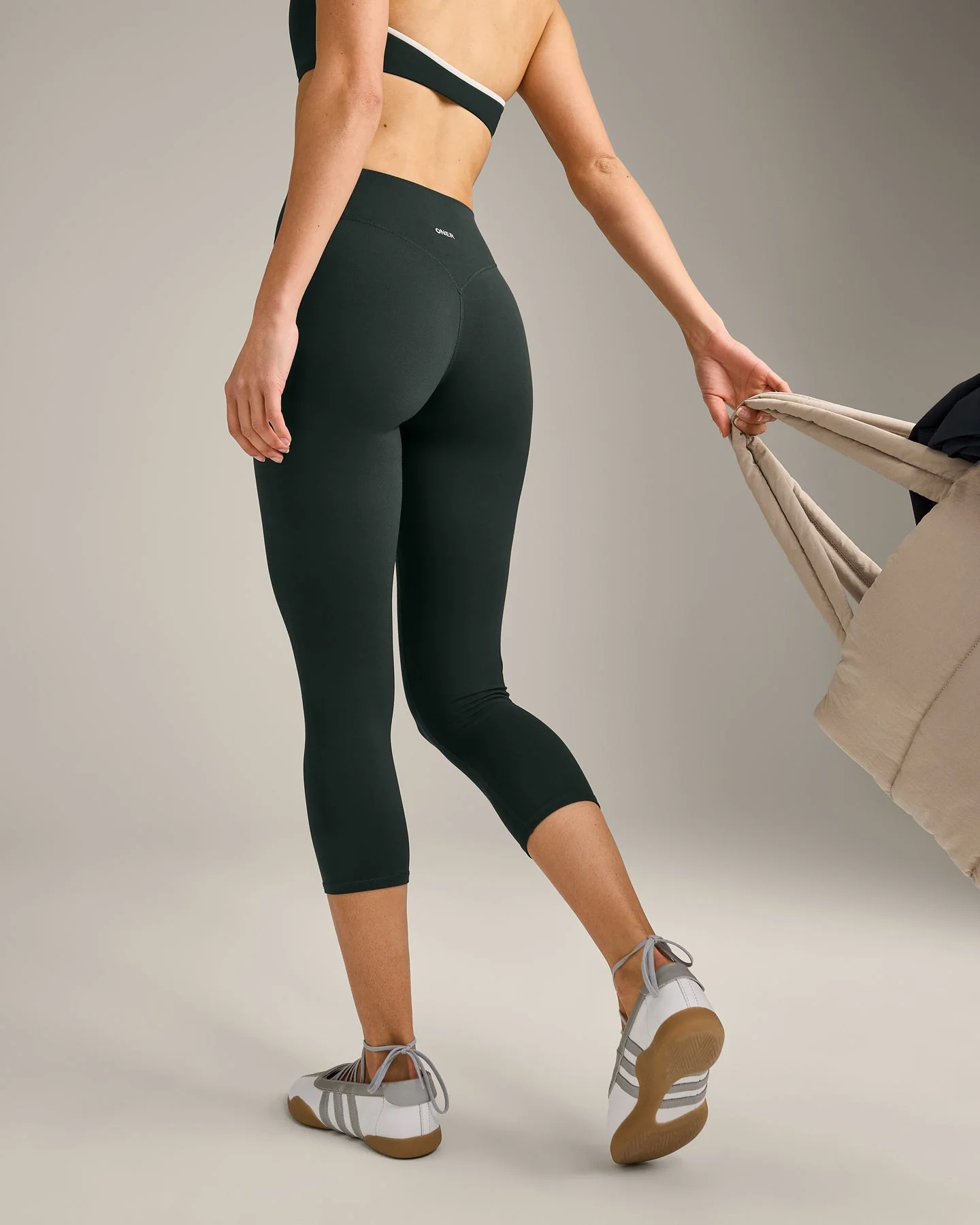 SoftMotion™ 3/4 Length Leggings with Grey Logo | Emerald Noir - Image 5