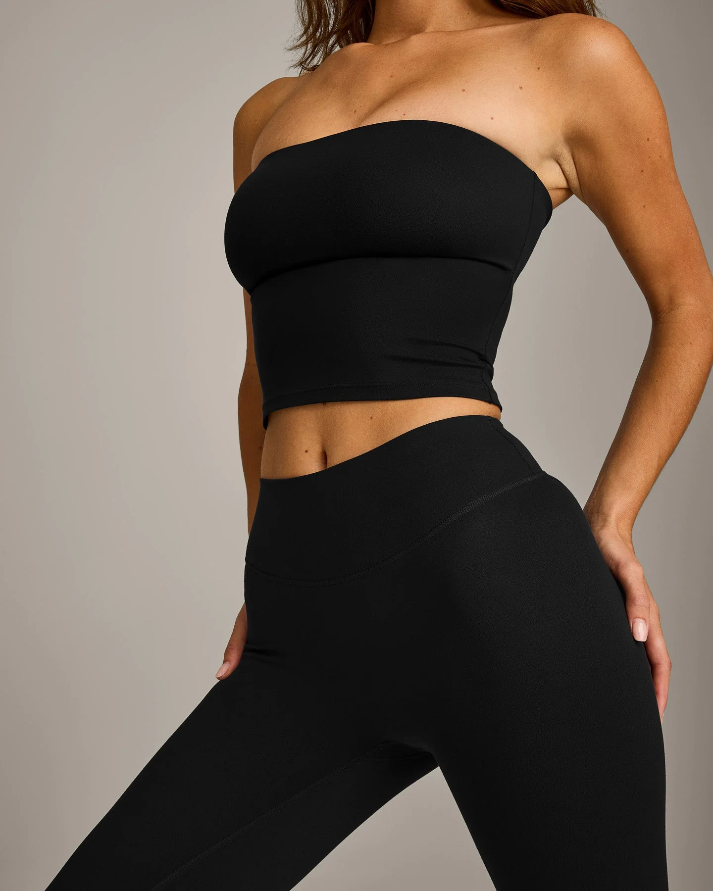 SoftMotion™ Bandeau Mid Vest with Built in Bra Shelf with Grey Logo | Black - Image 2
