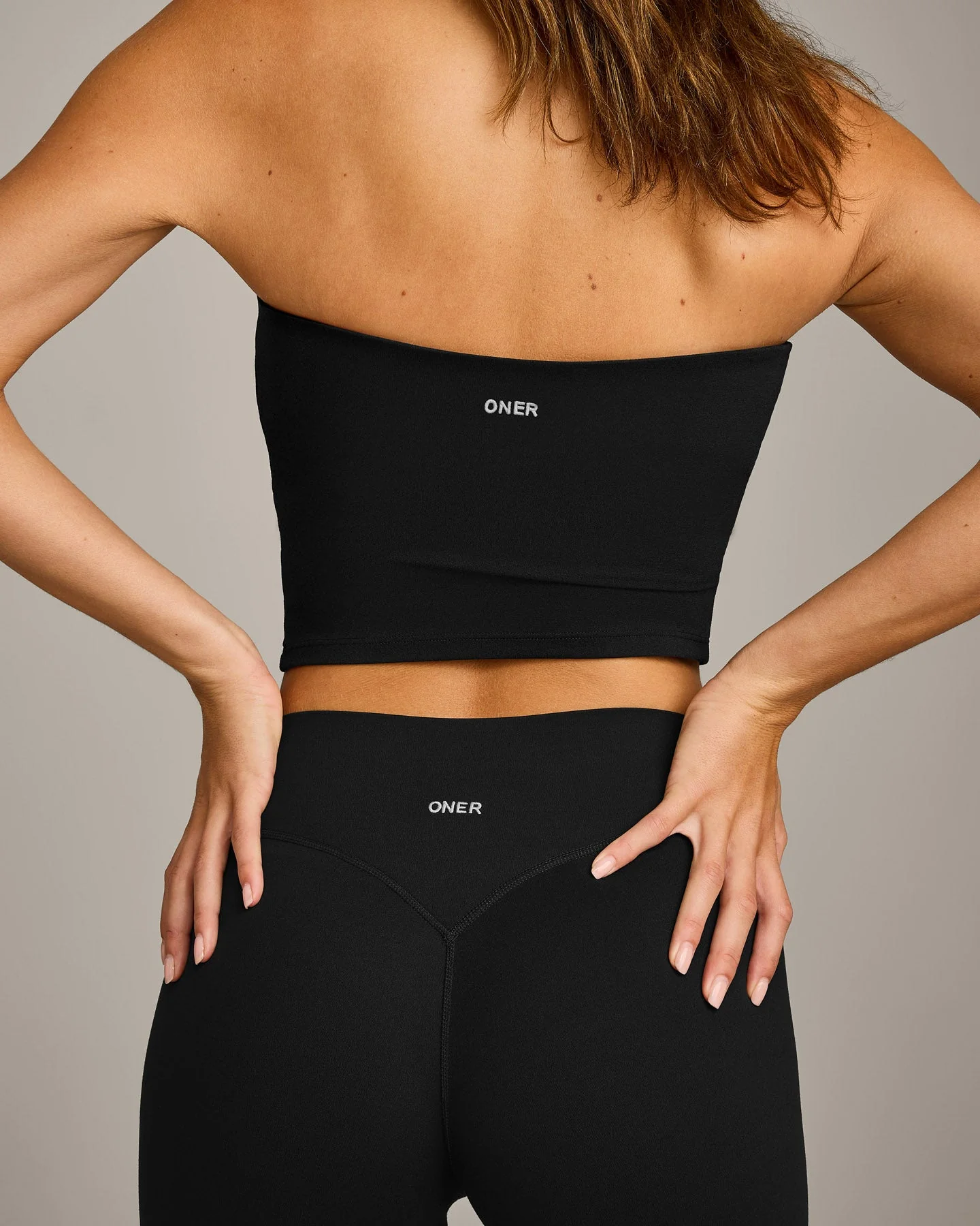 SoftMotion™ Bandeau Mid Vest with Built in Bra Shelf with Grey Logo | Black - Image 4