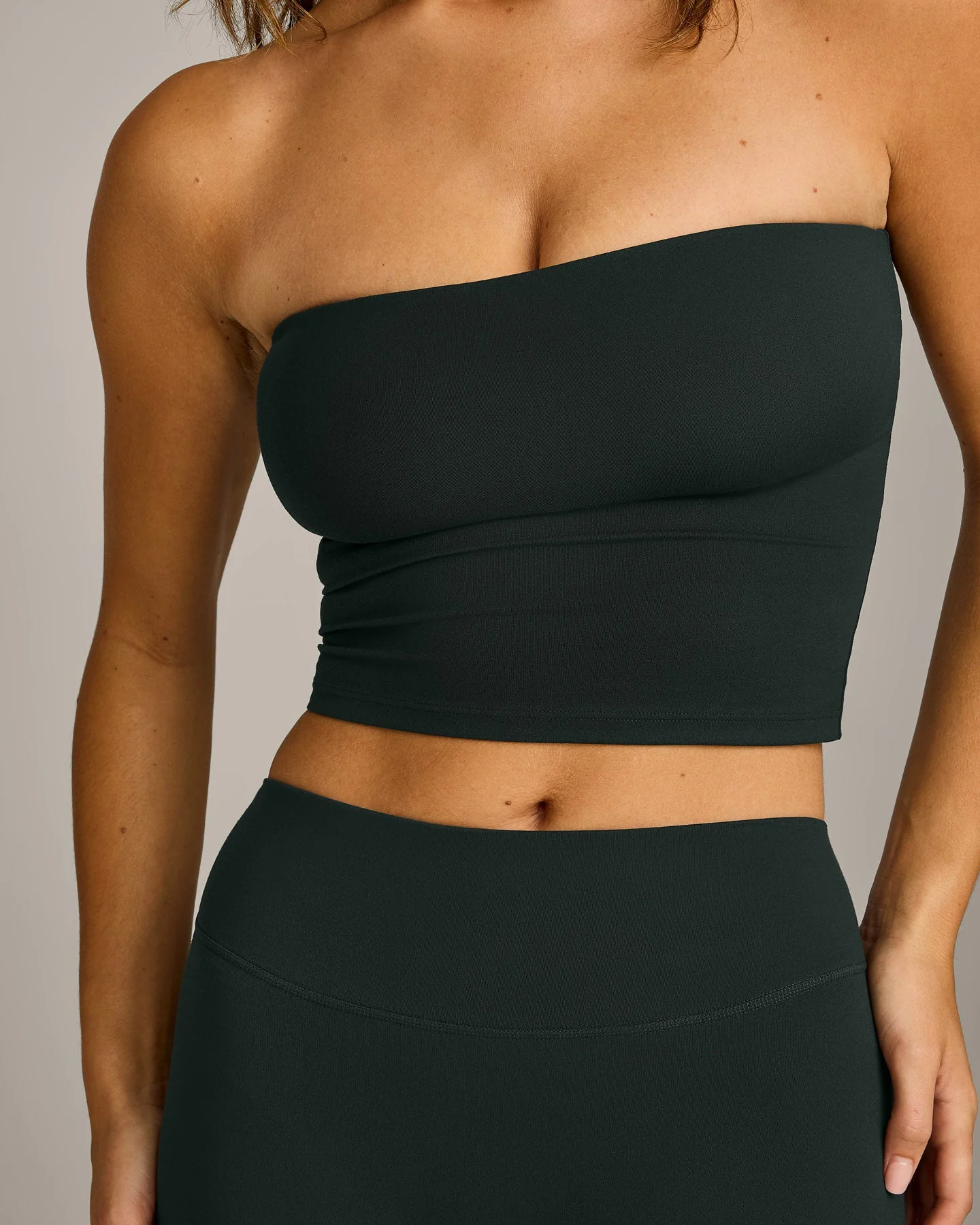 SoftMotion™ Bandeau Mid Vest with Built in Bra Shelf with Grey Logo | Emerald Noir - Image 4
