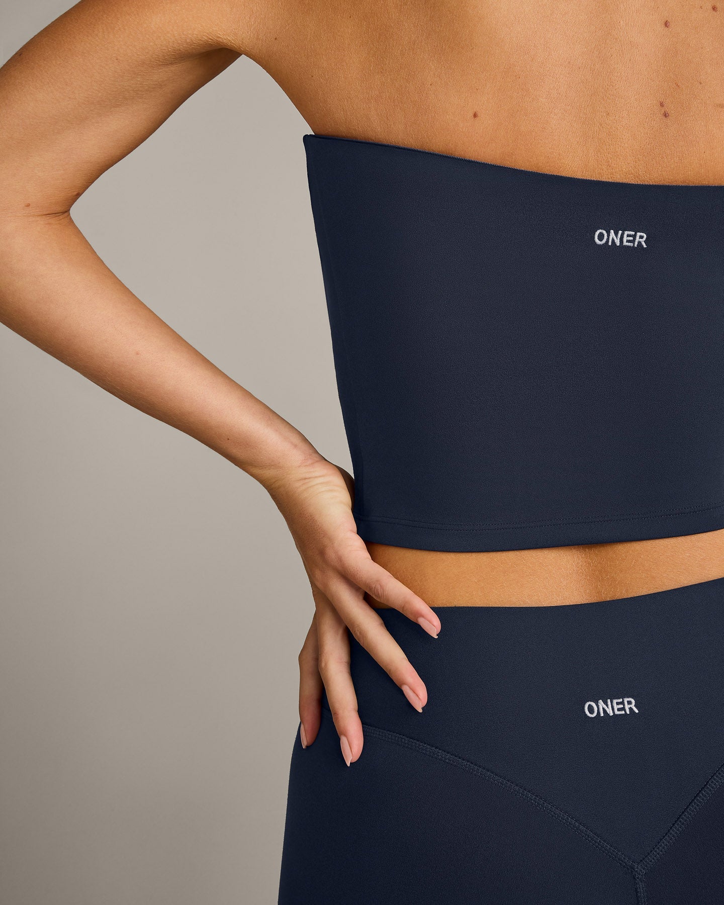 SoftMotion™ Bandeau Mid Vest with Built in Bra Shelf with Grey Logo | True Blue - Image 6