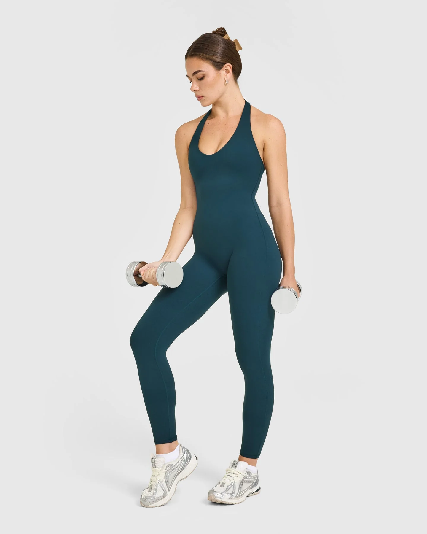 SoftMotion™ Halter Neck All In One Long with White Logo | Oil Blue - Image 3