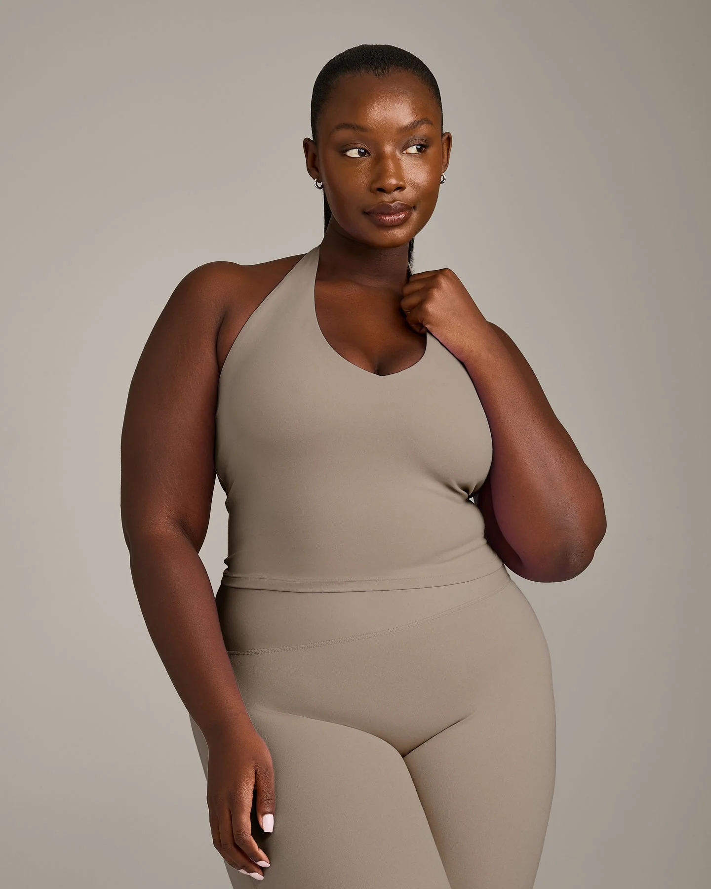 SoftMotion™ Halter Neck Mid Vest with Built in Bra Shelf with Grey Logo | Minky