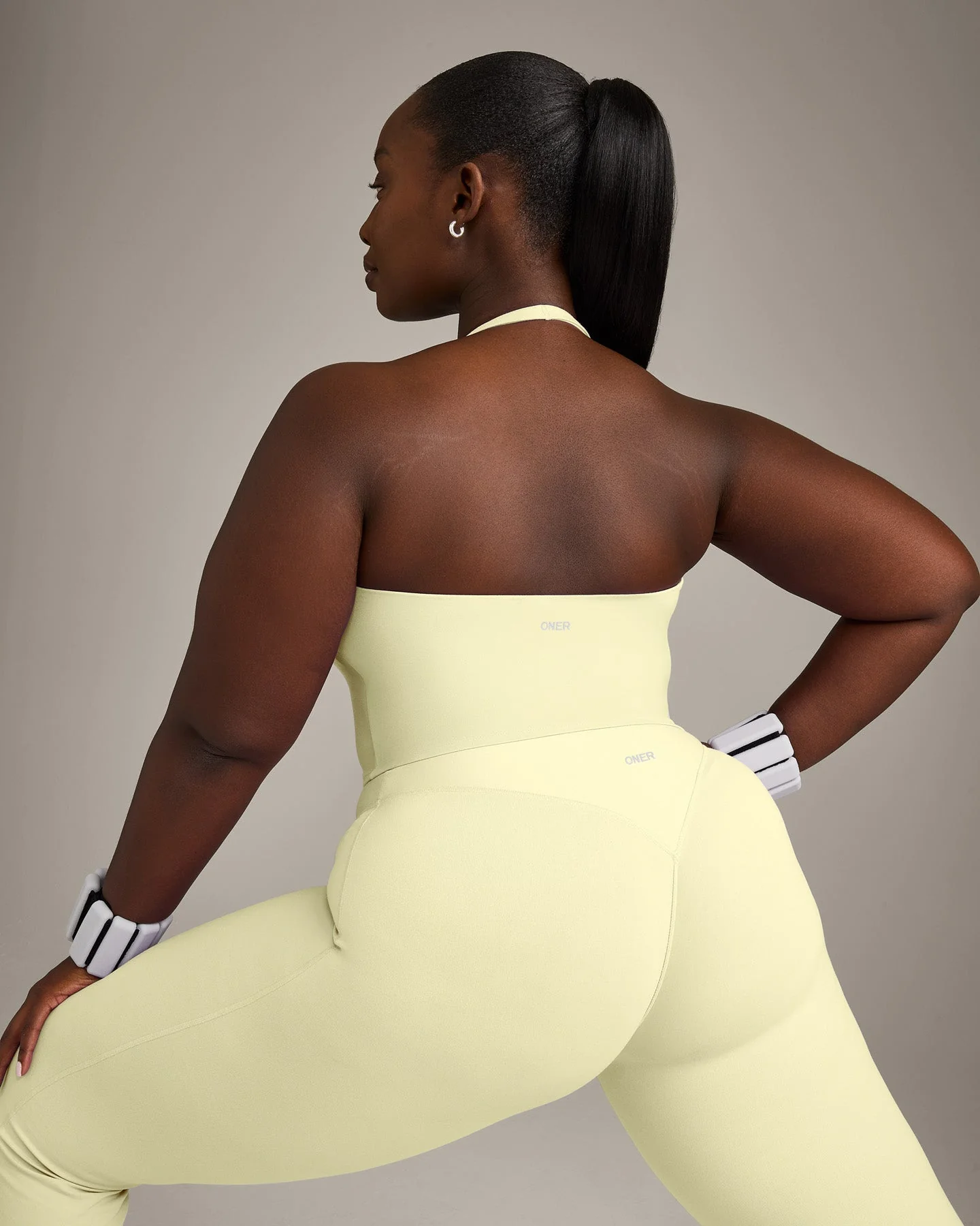 SoftMotion™ Halter Neck Mid Vest with Built in Bra Shelf with Grey Logo | Pastel Yellow - Image 4