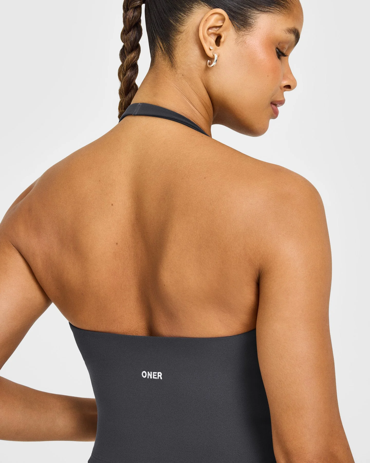 SoftMotion™ Halter Neck Mid Vest with Built in Bra Shelf with White Logo | Coal - Image 4