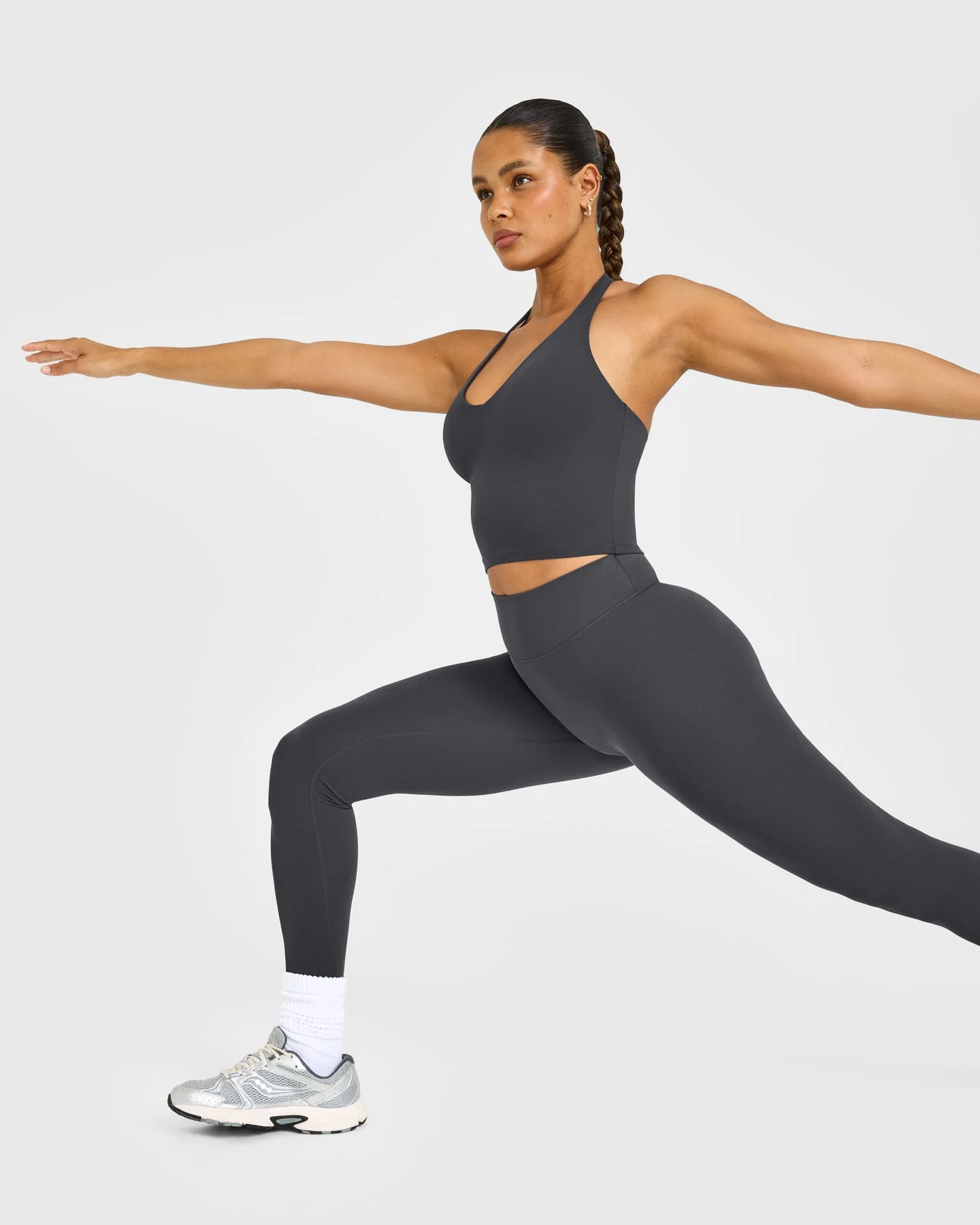 SoftMotion™ Halter Neck Mid Vest with Built in Bra Shelf with White Logo | Coal - Image 6