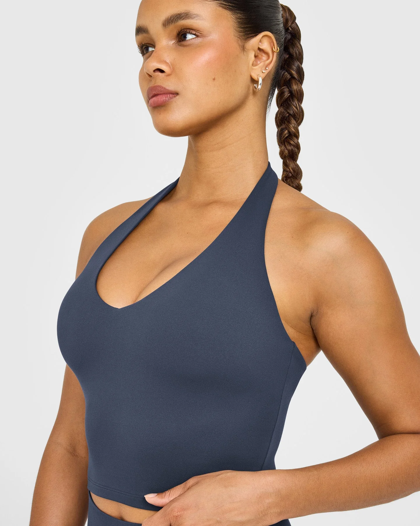 SoftMotion™ Halter Neck Mid Vest with Built in Bra Shelf with White Logo | True Blue - Image 5