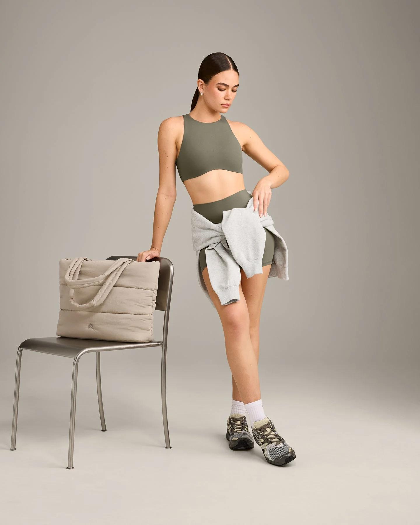SoftMotion™ High Neck Sports Bra with Grey Logo | Alpine Green - Image 3