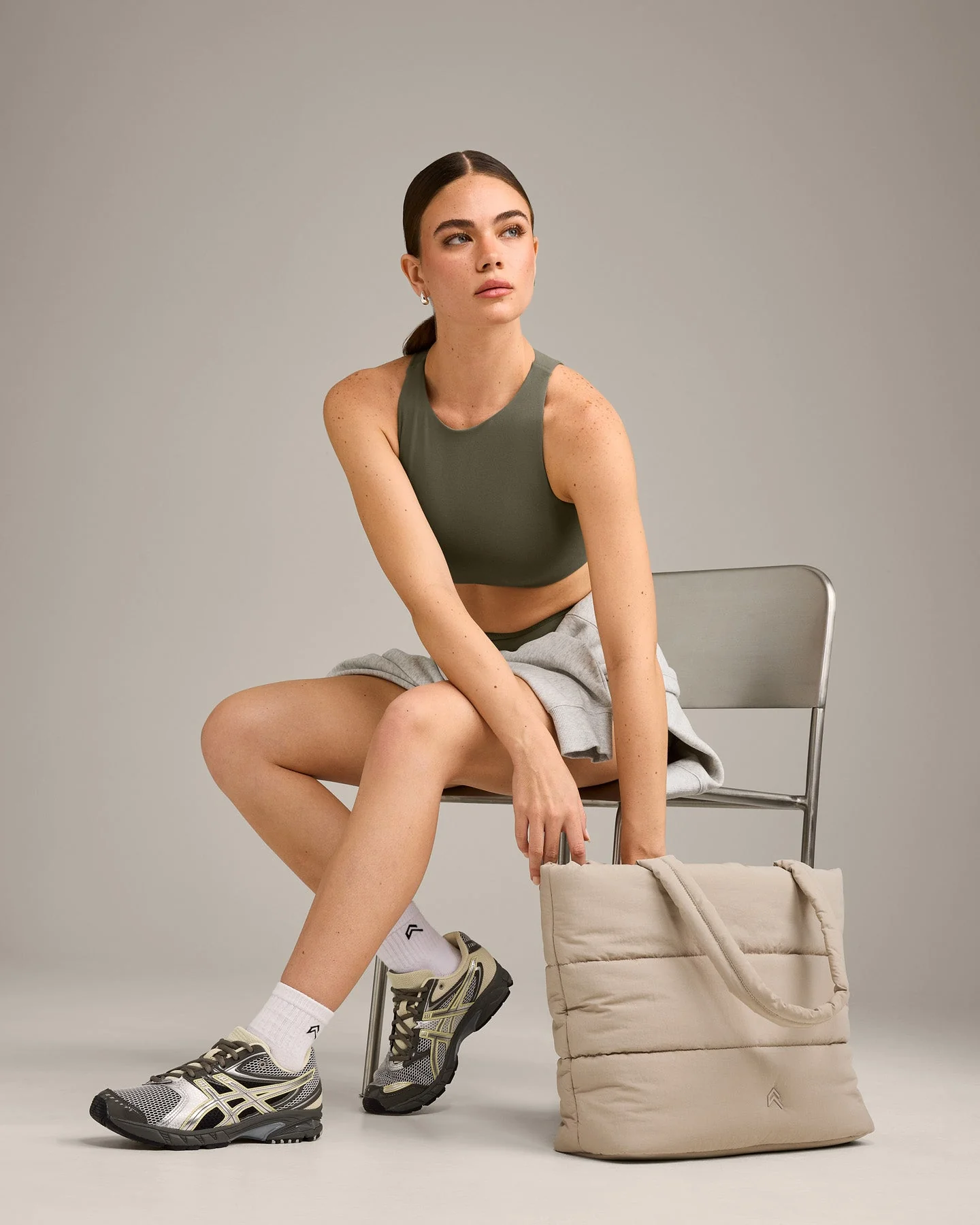 SoftMotion™ High Neck Sports Bra with Grey Logo | Alpine Green - Image 6