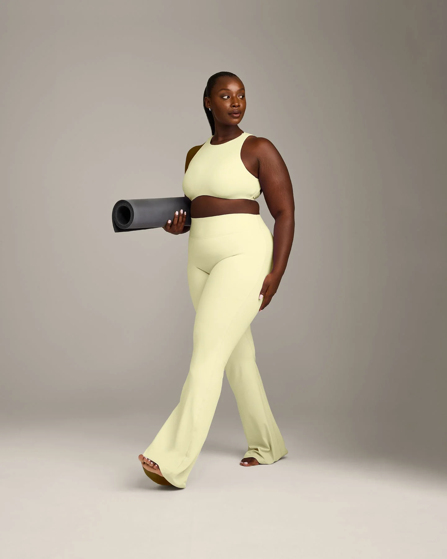 SoftMotion™ High Neck Sports Bra with Grey Logo | Pastel Yellow - Image 3