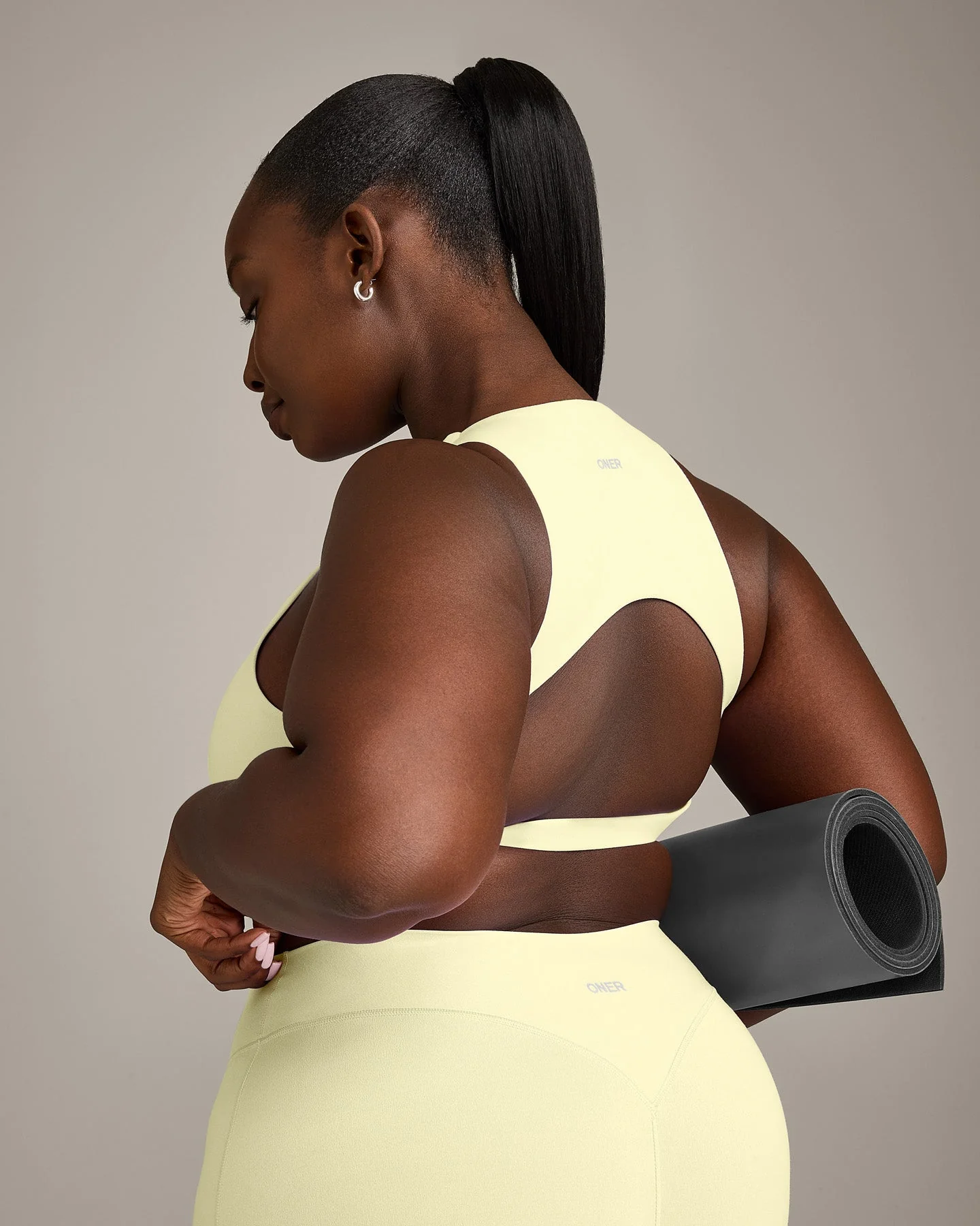 SoftMotion™ High Neck Sports Bra with Grey Logo | Pastel Yellow - Image 5