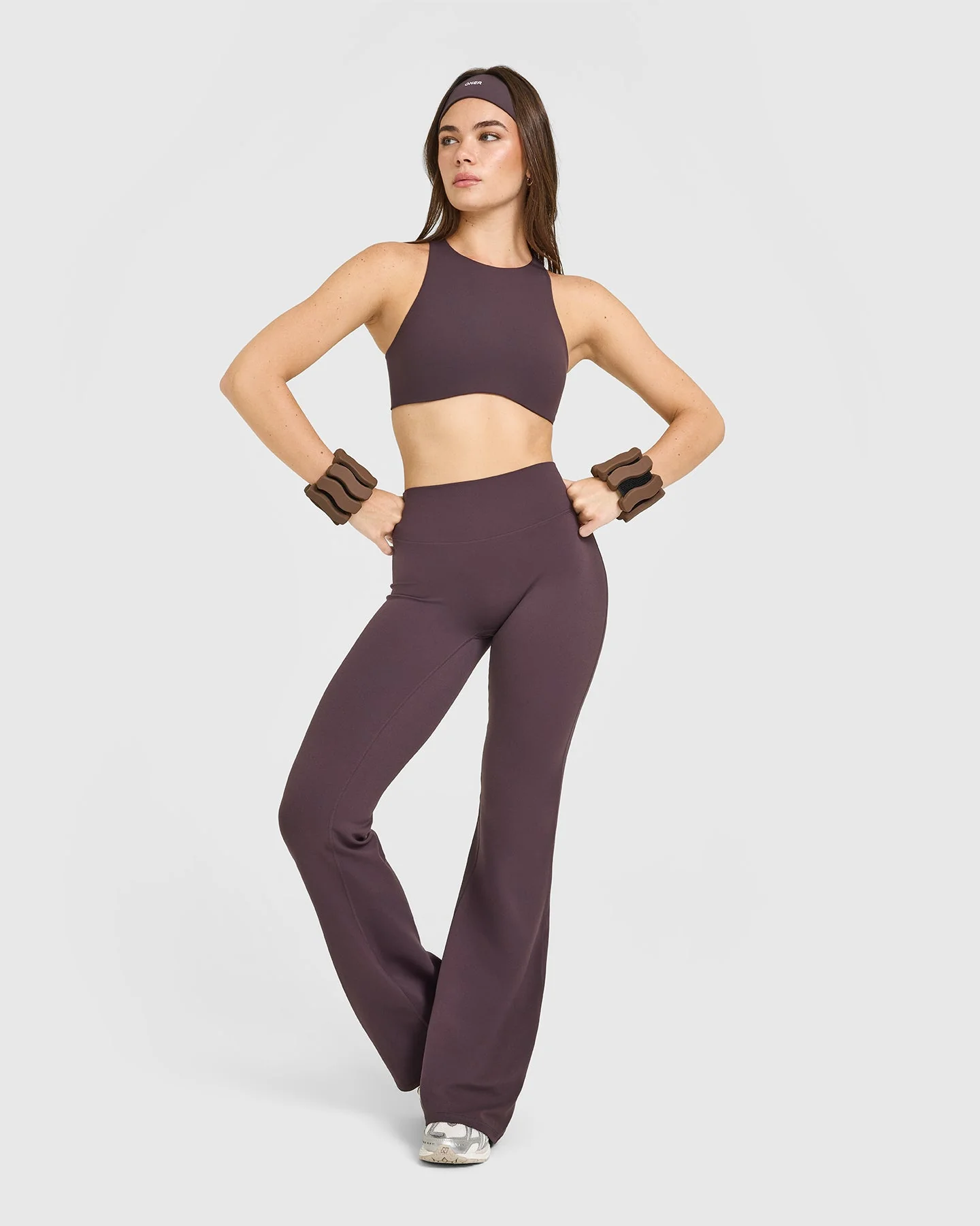 SoftMotion™ High Neck Sports Bra with White Logo | Dark Umber Brown - Image 3