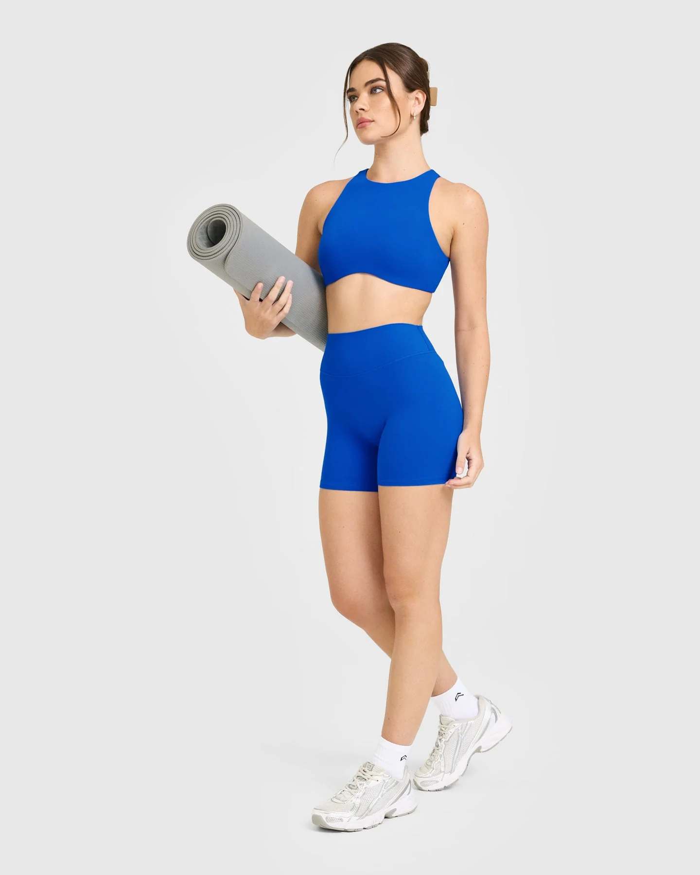 SoftMotion™ High Neck Sports Bra with White Logo | Light Cobalt Blue - Image 3