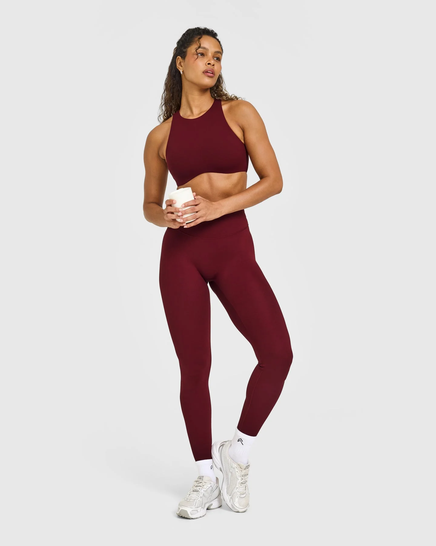 SoftMotion™ High Neck Sports Bra with White Logo | Light Rosewood - Image 3