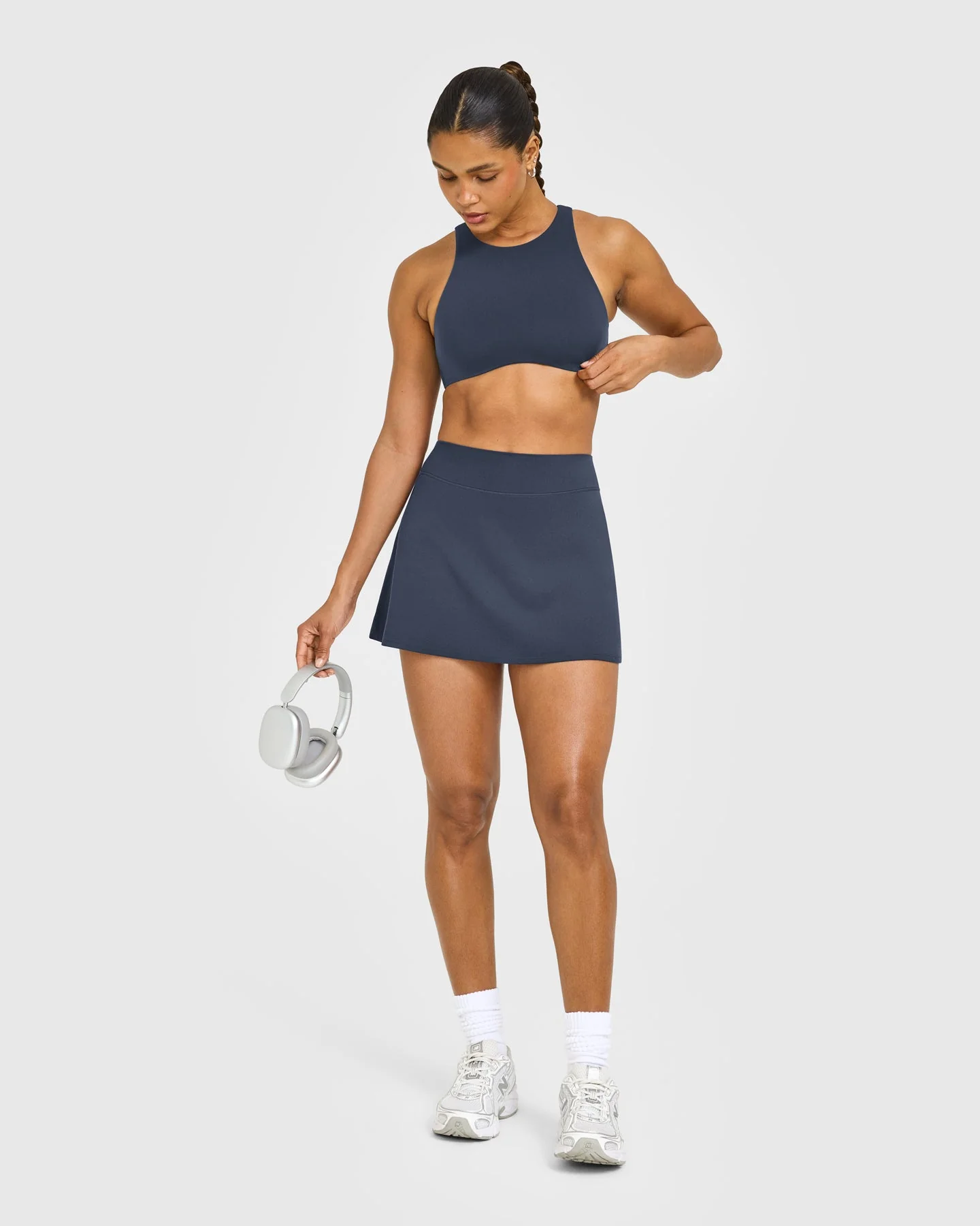 SoftMotion™ High Neck Sports Bra with White Logo | True Blue - Image 2