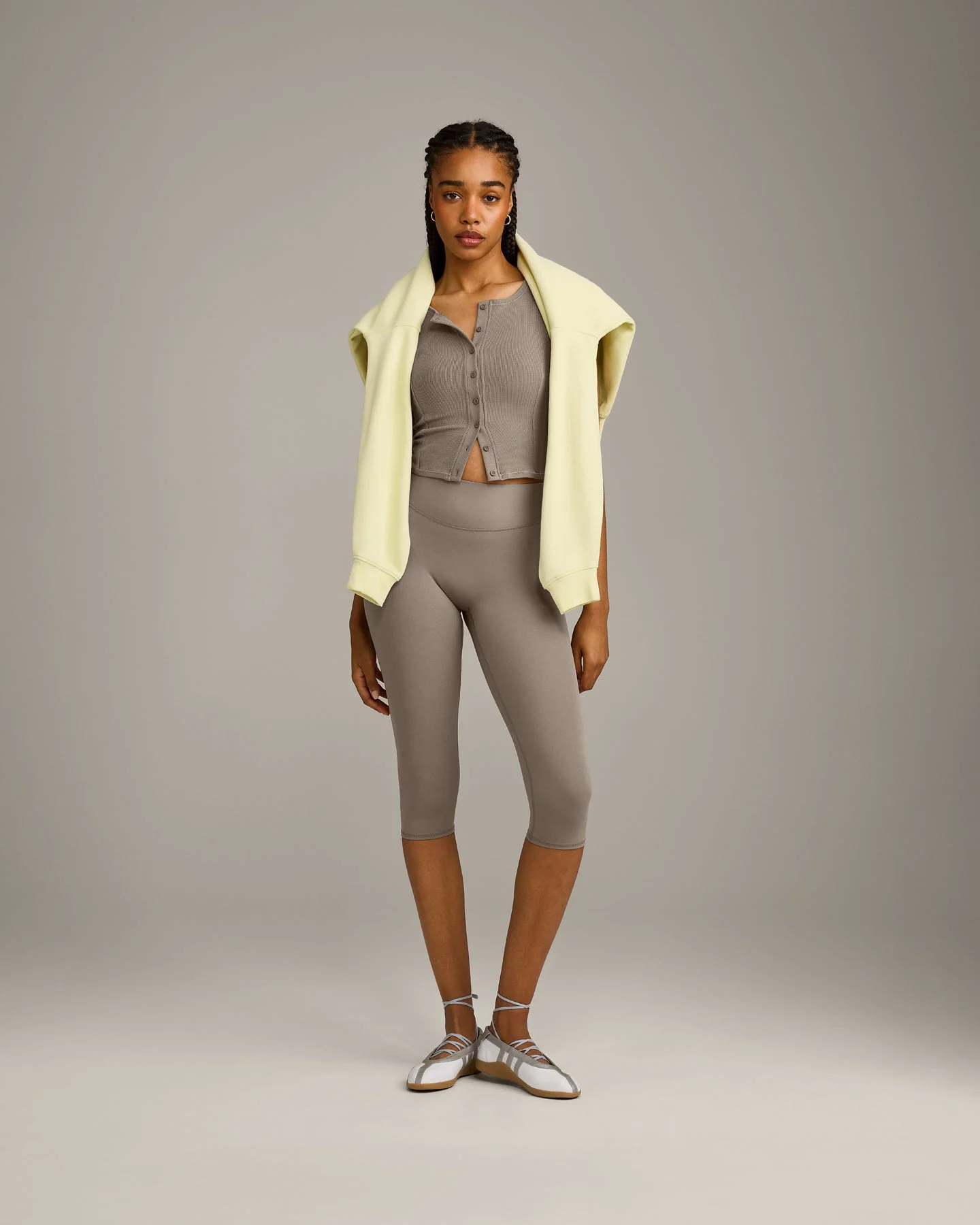 SoftMotion™ High Waisted Capri Leggings with Grey Logo | Minky - Image 3