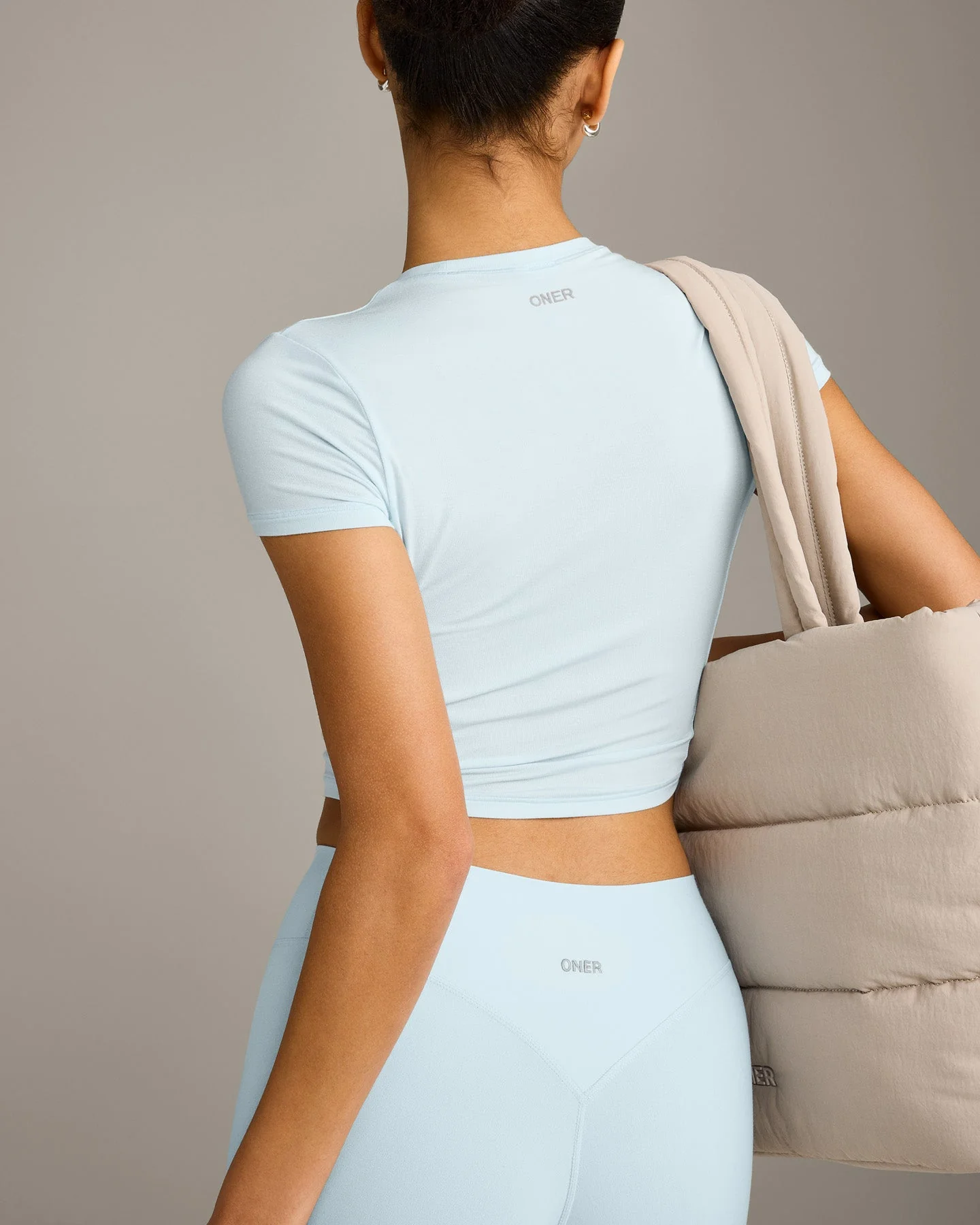 SoftMotion™ High Waisted Leggings with Grey Logo | Cloud Blue - Image 4