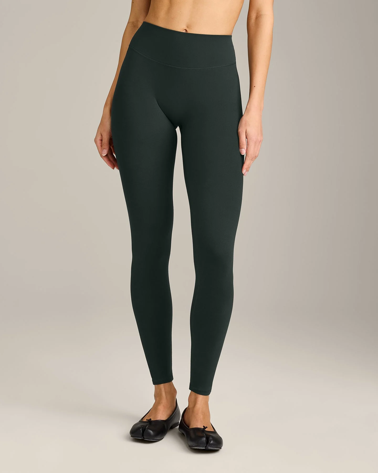 SoftMotion™ High Waisted Leggings with Grey Logo | Emerald Noir - Image 2