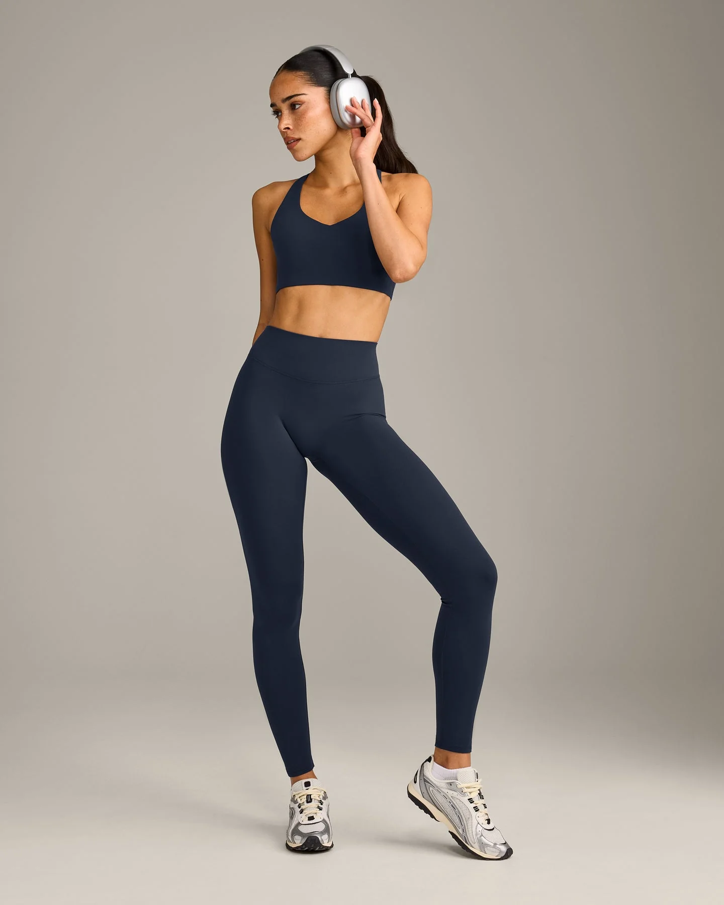 SoftMotion™ High Waisted Leggings with Grey Logo | True Blue - Image 3