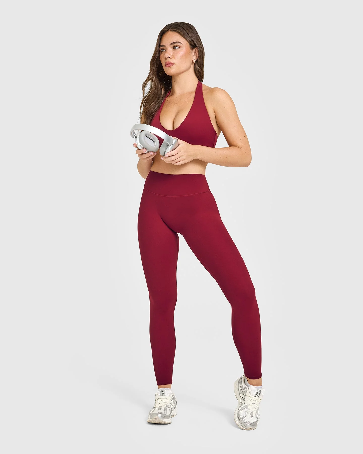 SoftMotion™ High Waisted Leggings with White Logo | Ruby Red - Image 3