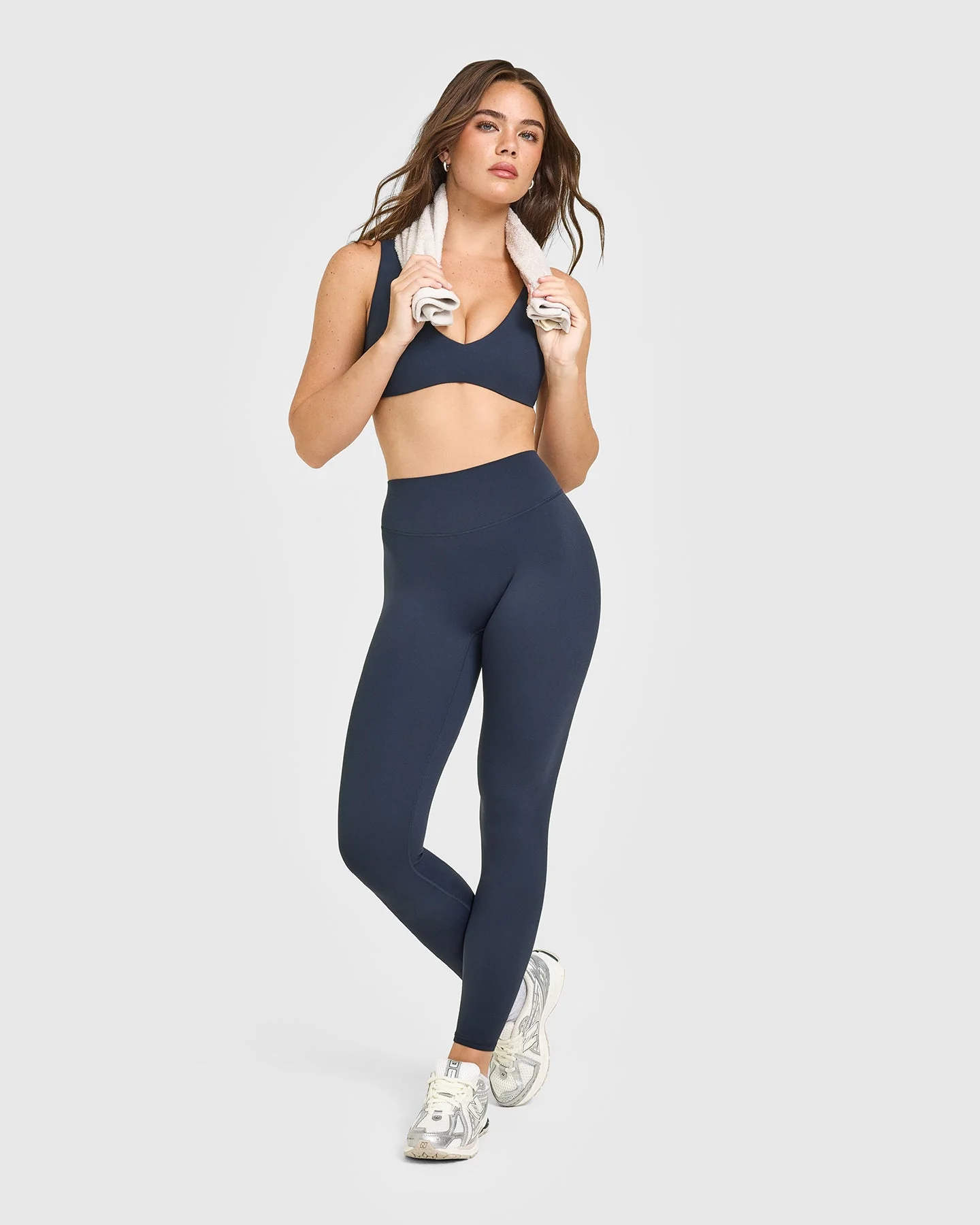 SoftMotion™ High Waisted Leggings with White Logo | True Blue - Image 3