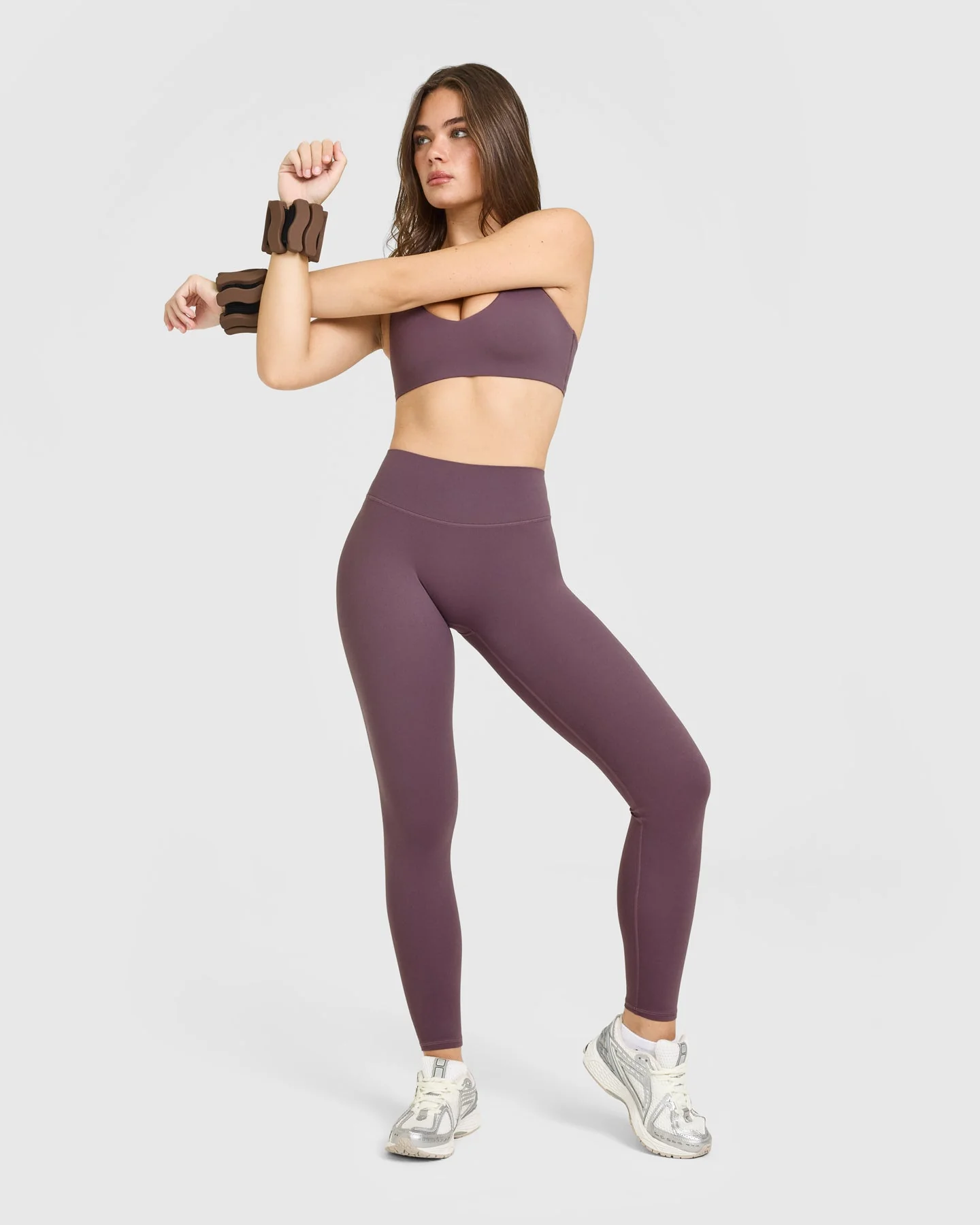 SoftMotion™ High Waisted Leggings with White Logo | Vintage Purple - Image 3