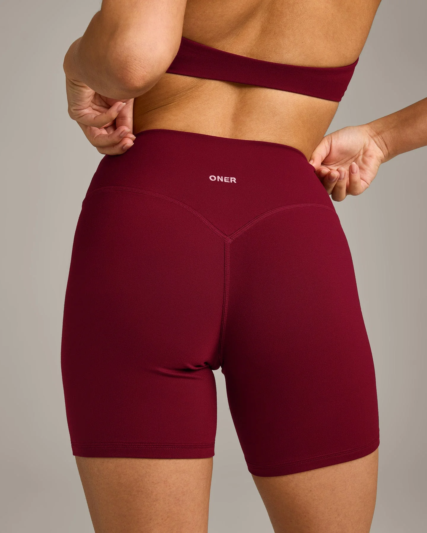 SoftMotion™ High Waisted Shorts 6" with Grey Logo | Ruby Red - Image 4