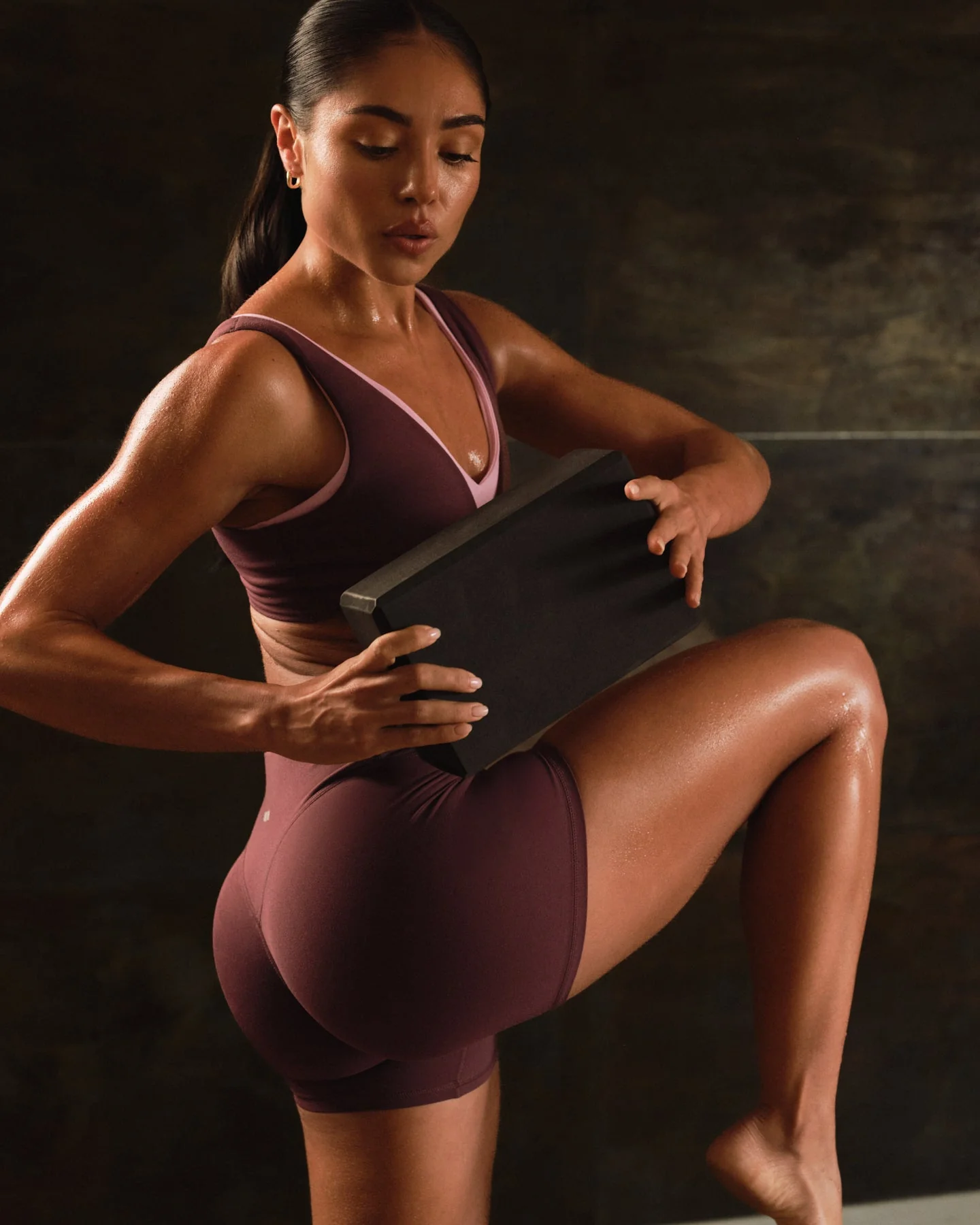 SoftMotion™ High Waisted Shorts 6" with Grey Logo | Velvet Mocha - Image 2