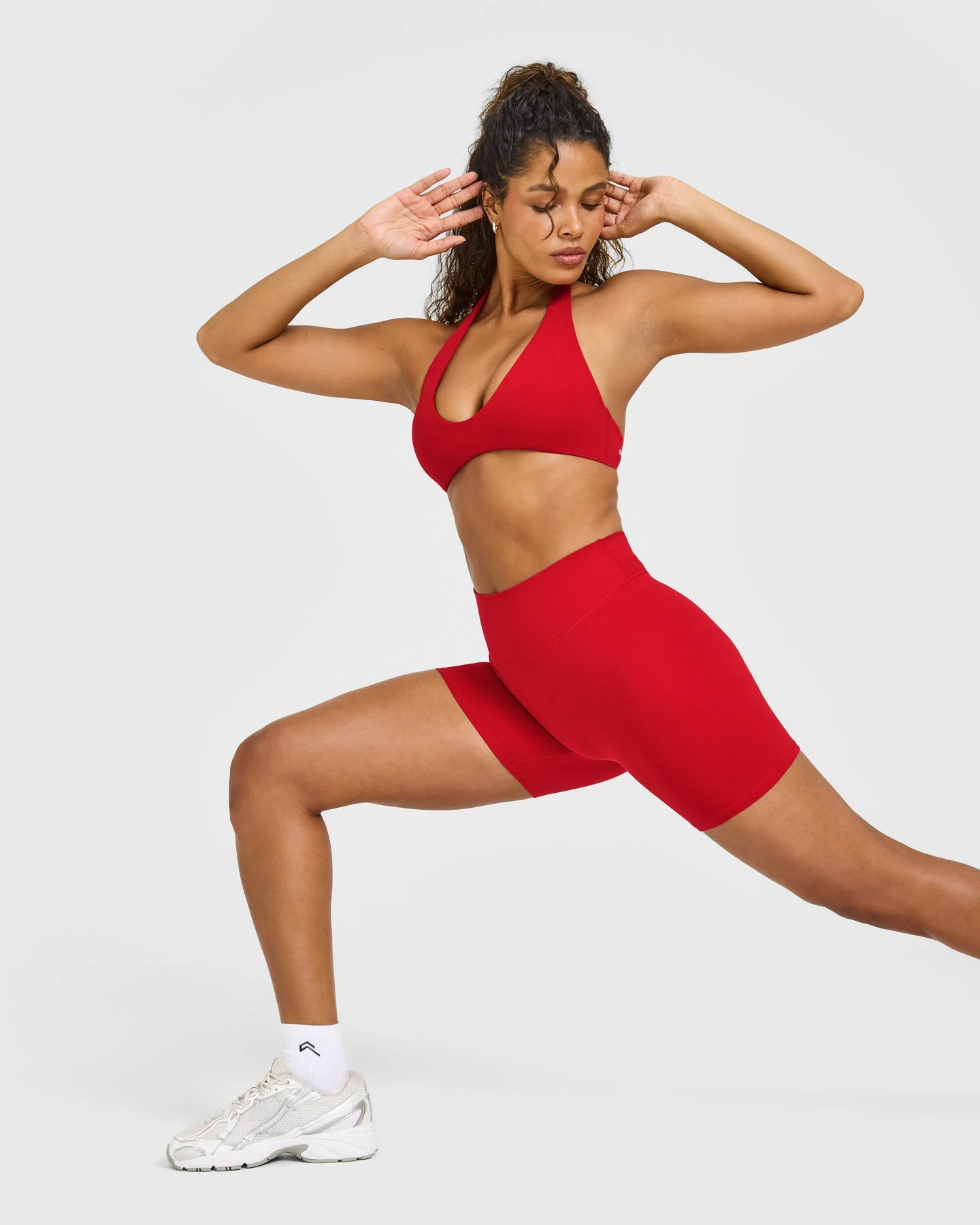 SoftMotion™ High Waisted Shorts 6" with White Logo | Light Toasted Red - Image 6