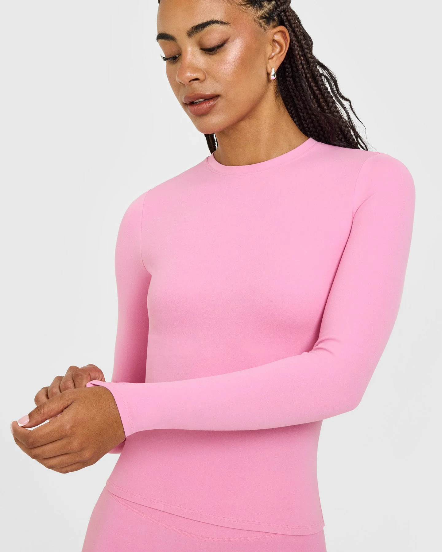 SoftMotion™ Long Sleeve Top with White Logo | Rose Pink - Image 4