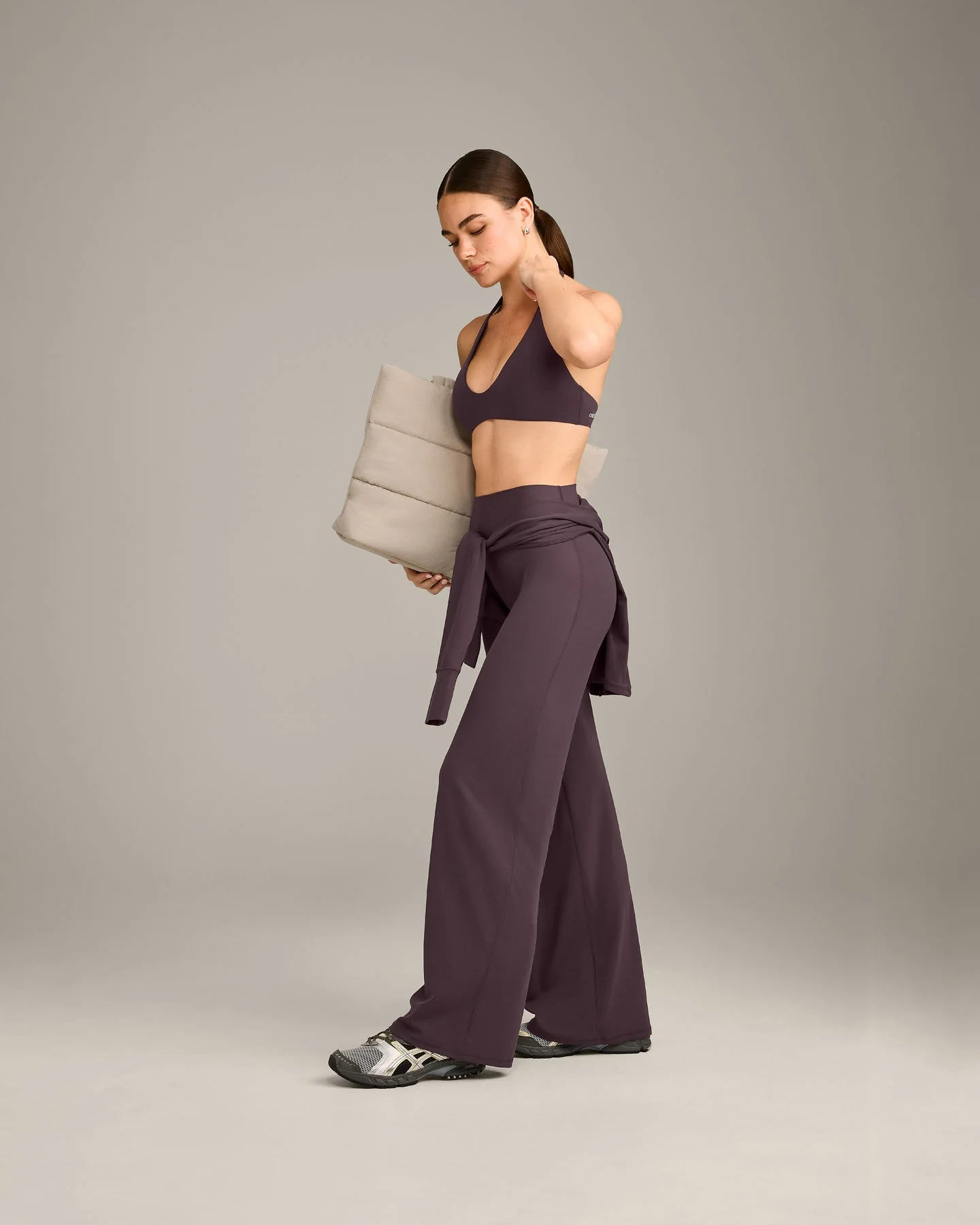 SoftMotion™ Minimal Halter Neck Bralette with Grey Logo | Dark Umber Brown - Image 3